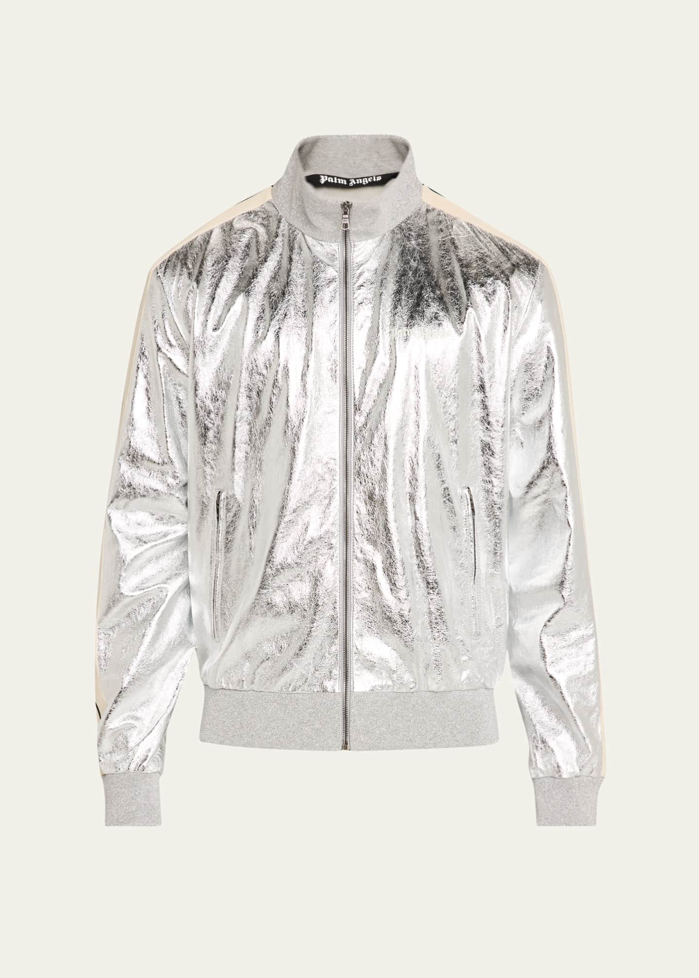 Palm Angels Men s Metallic Leather Track Jacket Bergdorf Goodman