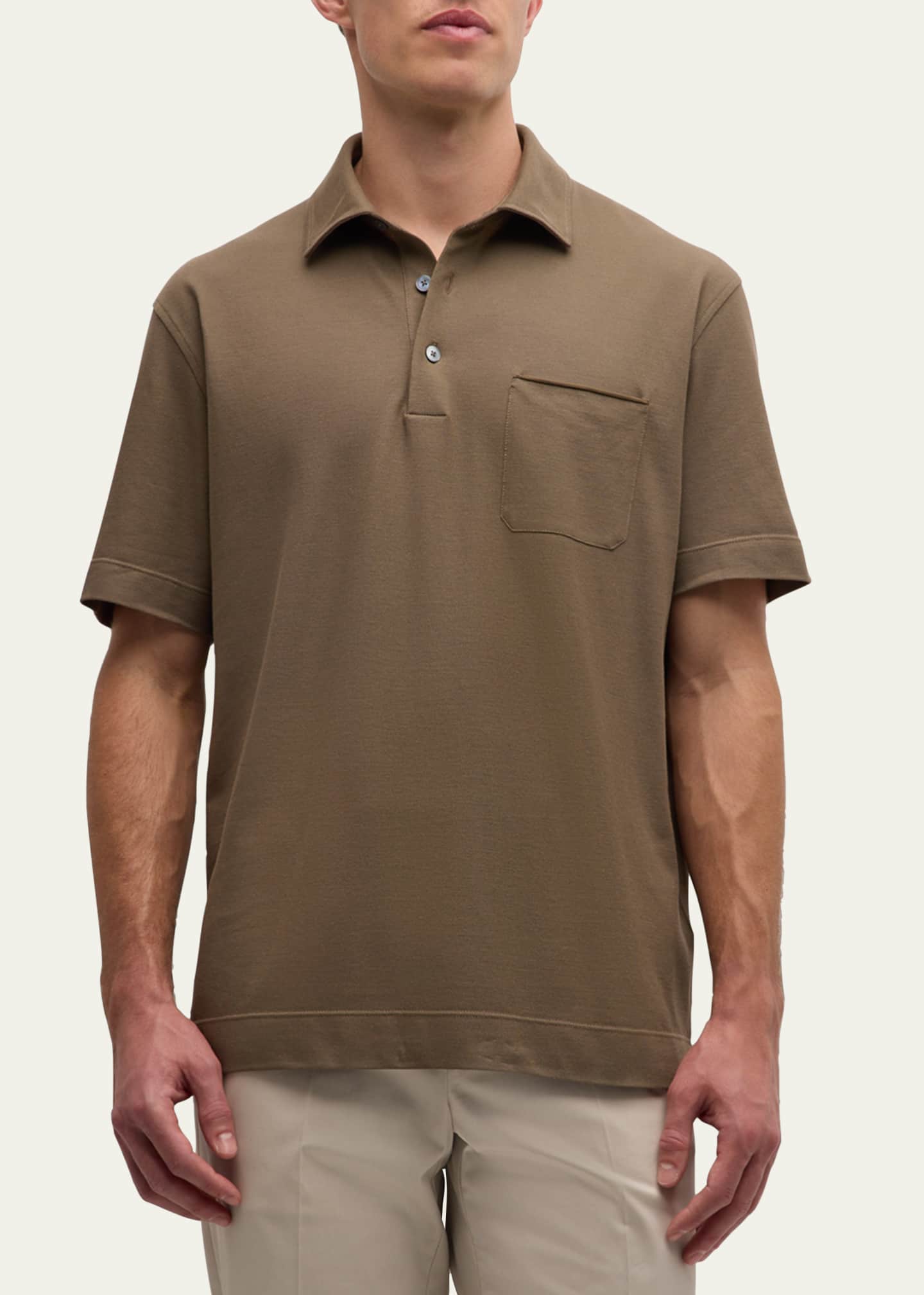 Zegna Men s Cotton Polo Shirt with Leather Trim Pocket
