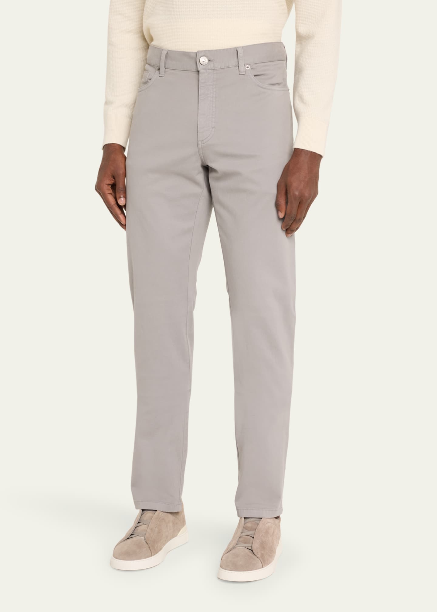 ZEGNA Men's Blue Grey Stretch Gabardine Pants Image 4 of 5