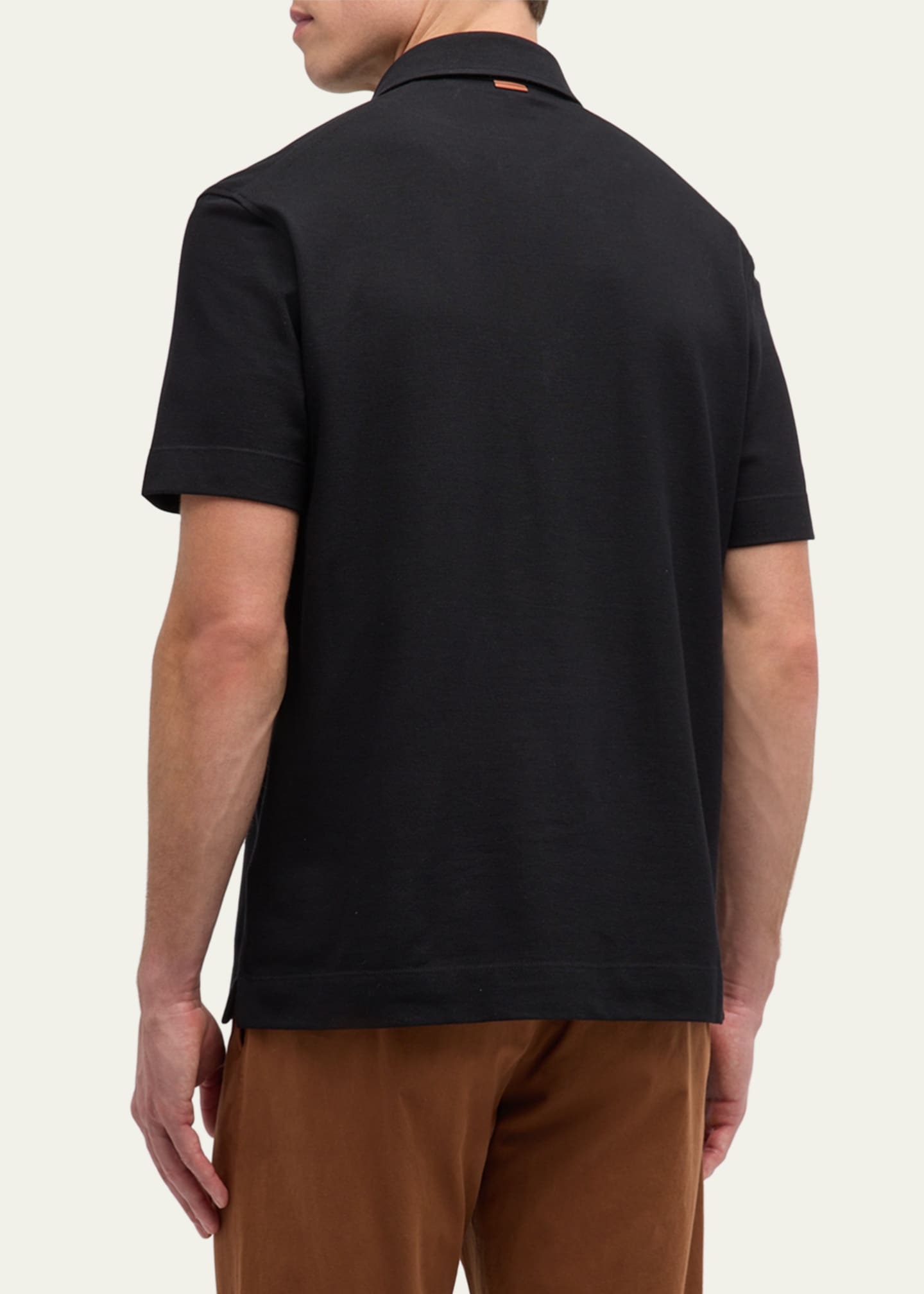 ZEGNA Men's Cotton Polo Shirt with Leather-Trim Pocket Image 3 of 5