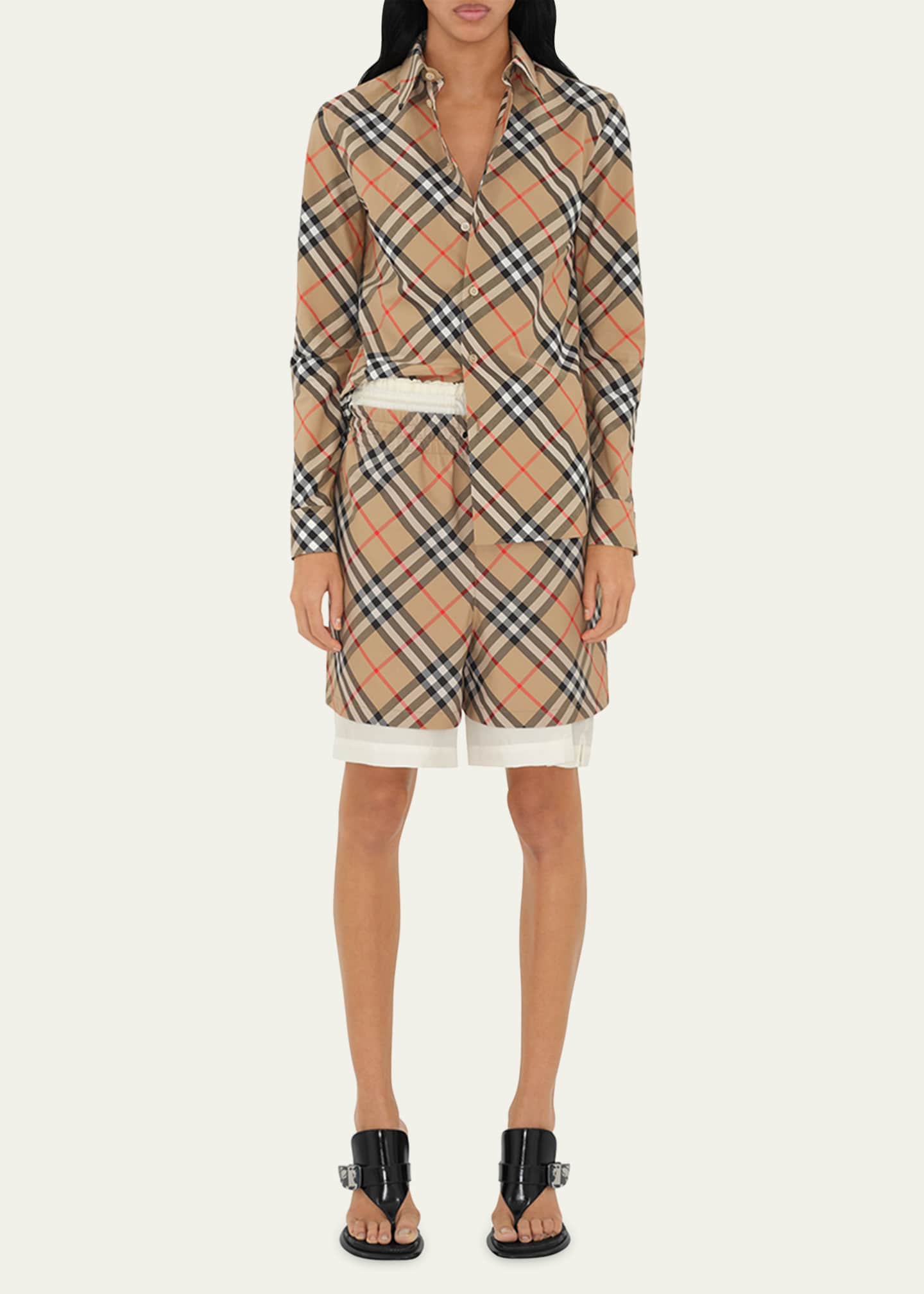 Burberry Check Long-Sleeve Cotton Button-Down Top Image 2 of 5