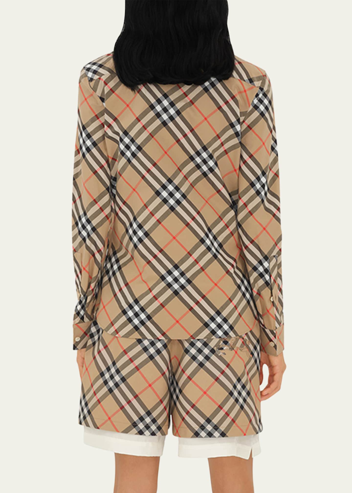 Burberry Check Long-Sleeve Cotton Button-Down Top Image 3 of 5