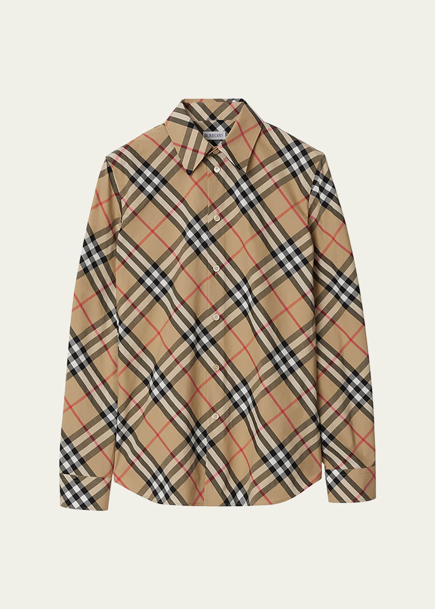 Burberry Check Long-Sleeve Cotton Button-Down Top Image 1 of 5