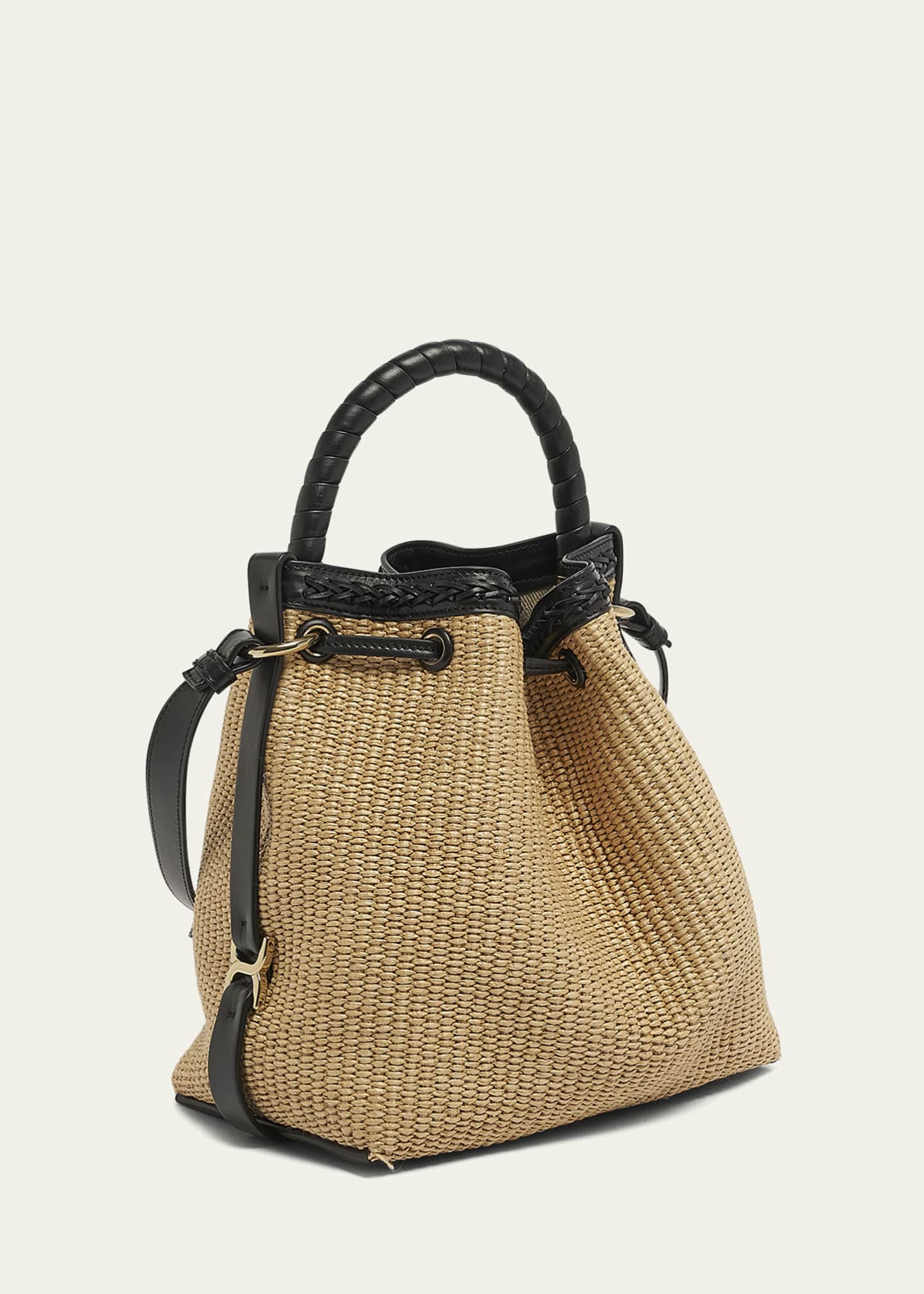 Chloe Marcie Drawstring Bucket Bag in Raffia and Leather - Bergdorf Goodman