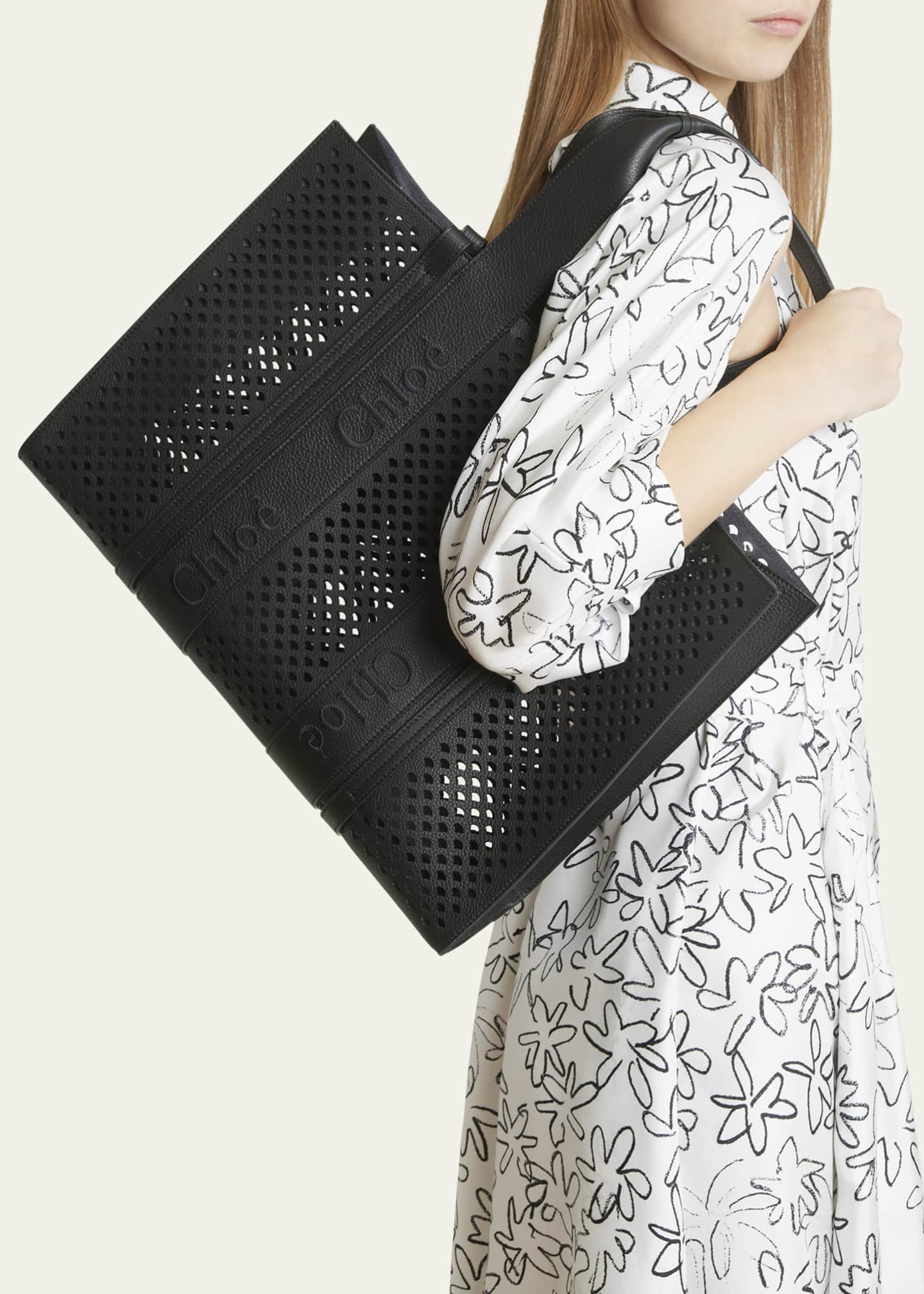 Chloe Woody Large Tote Bag in Perforated Leather Bergdorf Goodman