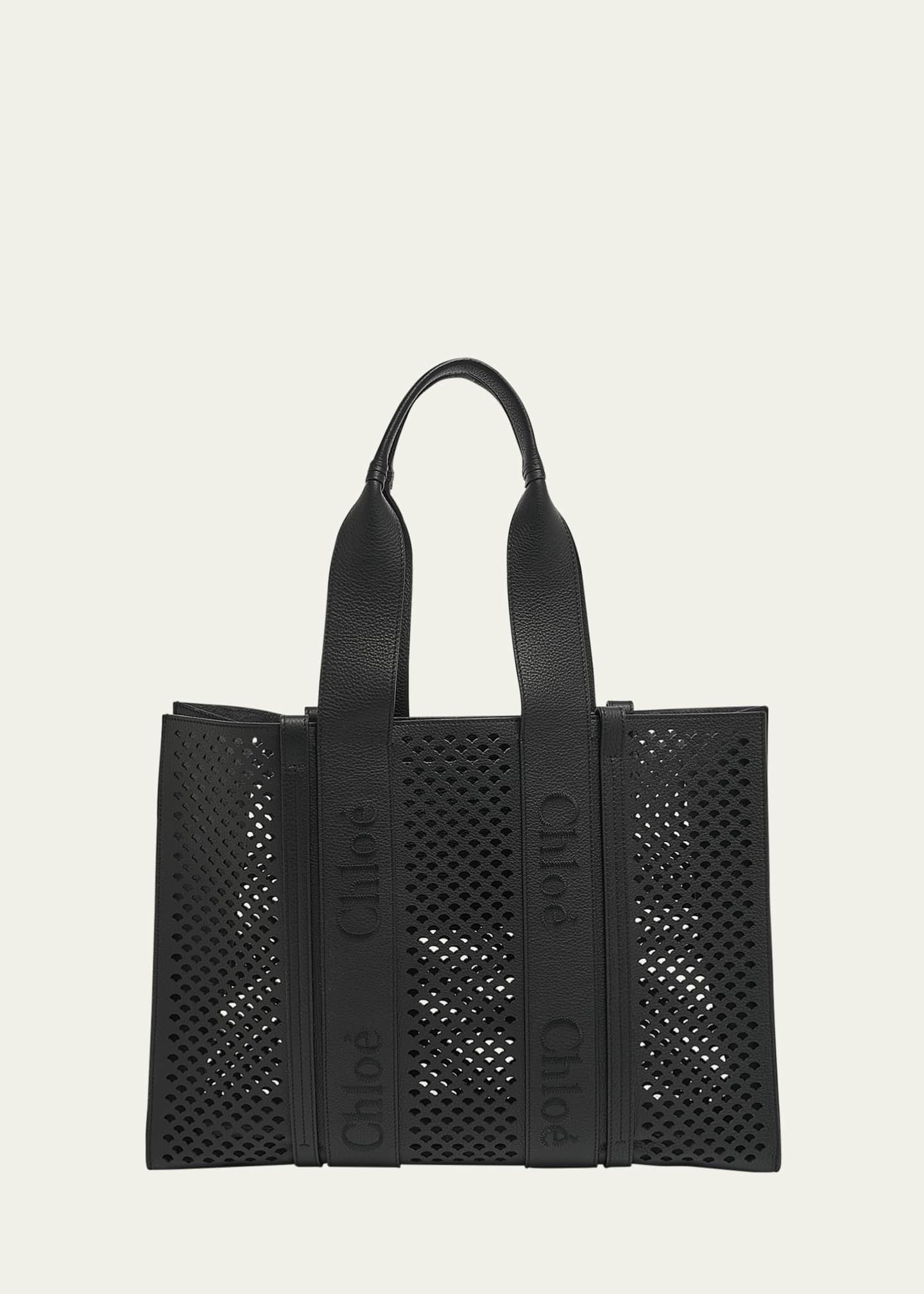 Chloe Woody Large Tote Bag in Perforated Leather