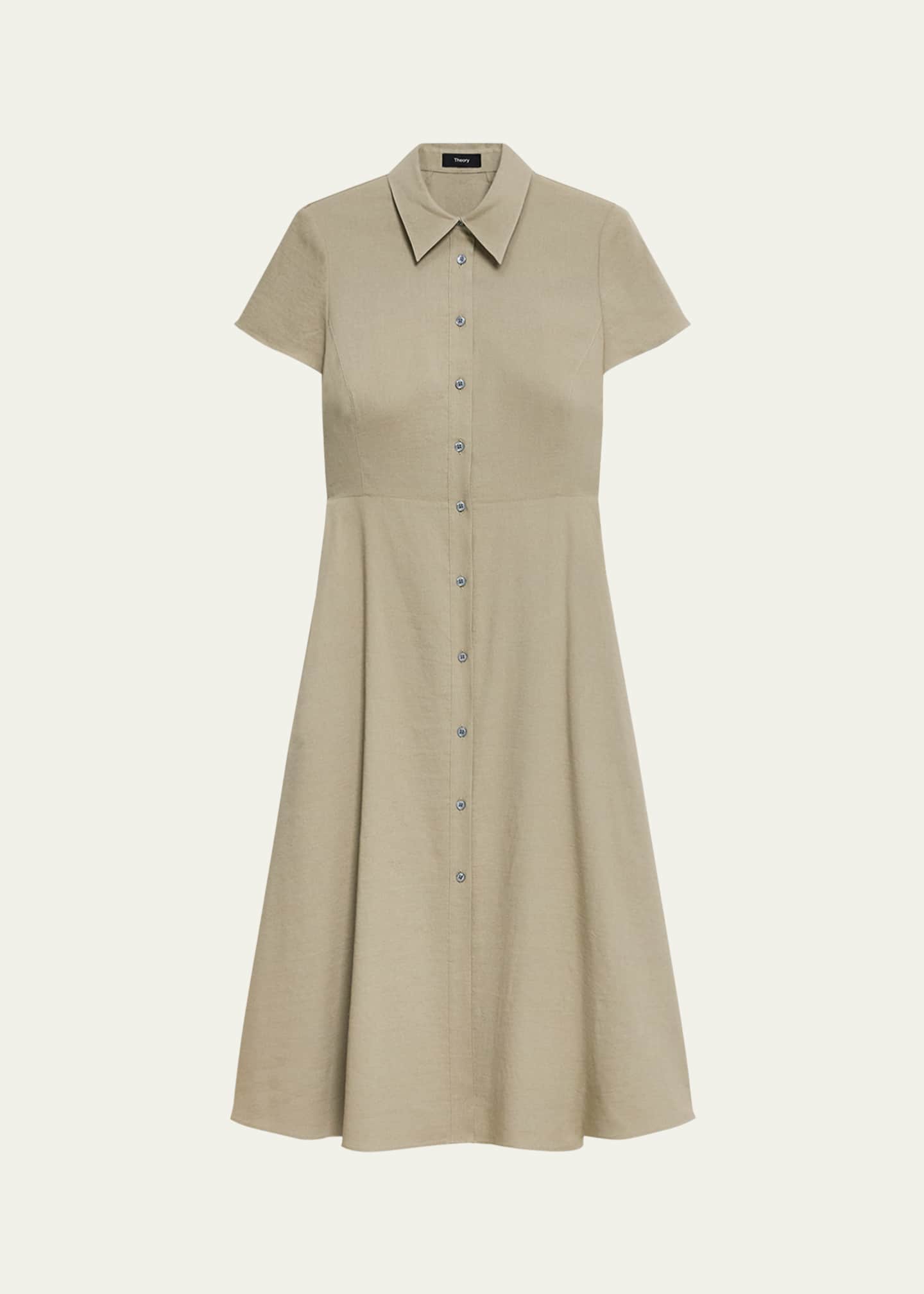 Theory Women's Linen-Blend Midi-Shirtdress - Soft Taupe - Size 4, image size:1440x2016