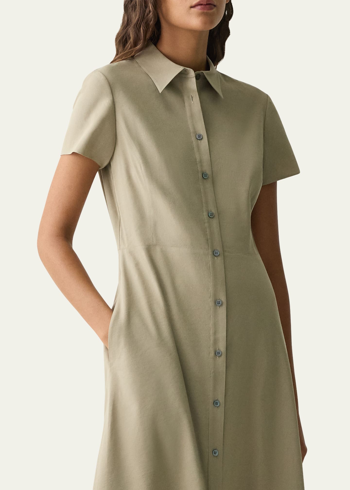 Theory Good Linen Short-Sleeve Button-Front Midi Shirt Dress - Bergdorf  Goodman, image size:1440x2016