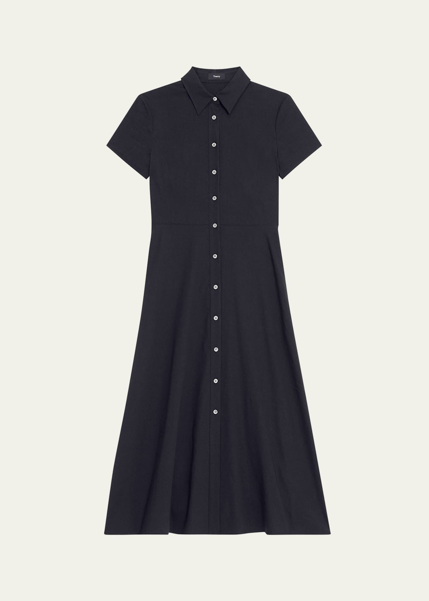 Theory Good Linen Short-Sleeve Button-Front Midi Shirt Dress Image 1 of 5