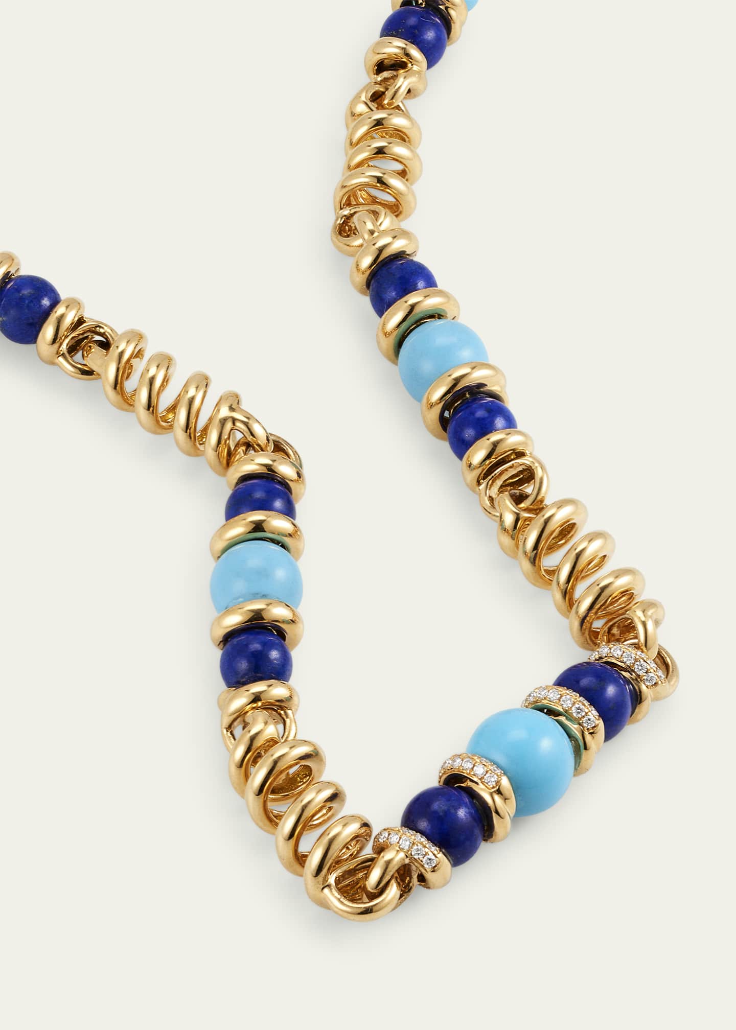 Boochier 18K Yellow Gold Turquoise and Lapis Single Diamond Slinkee Necklace Image 3 of 4