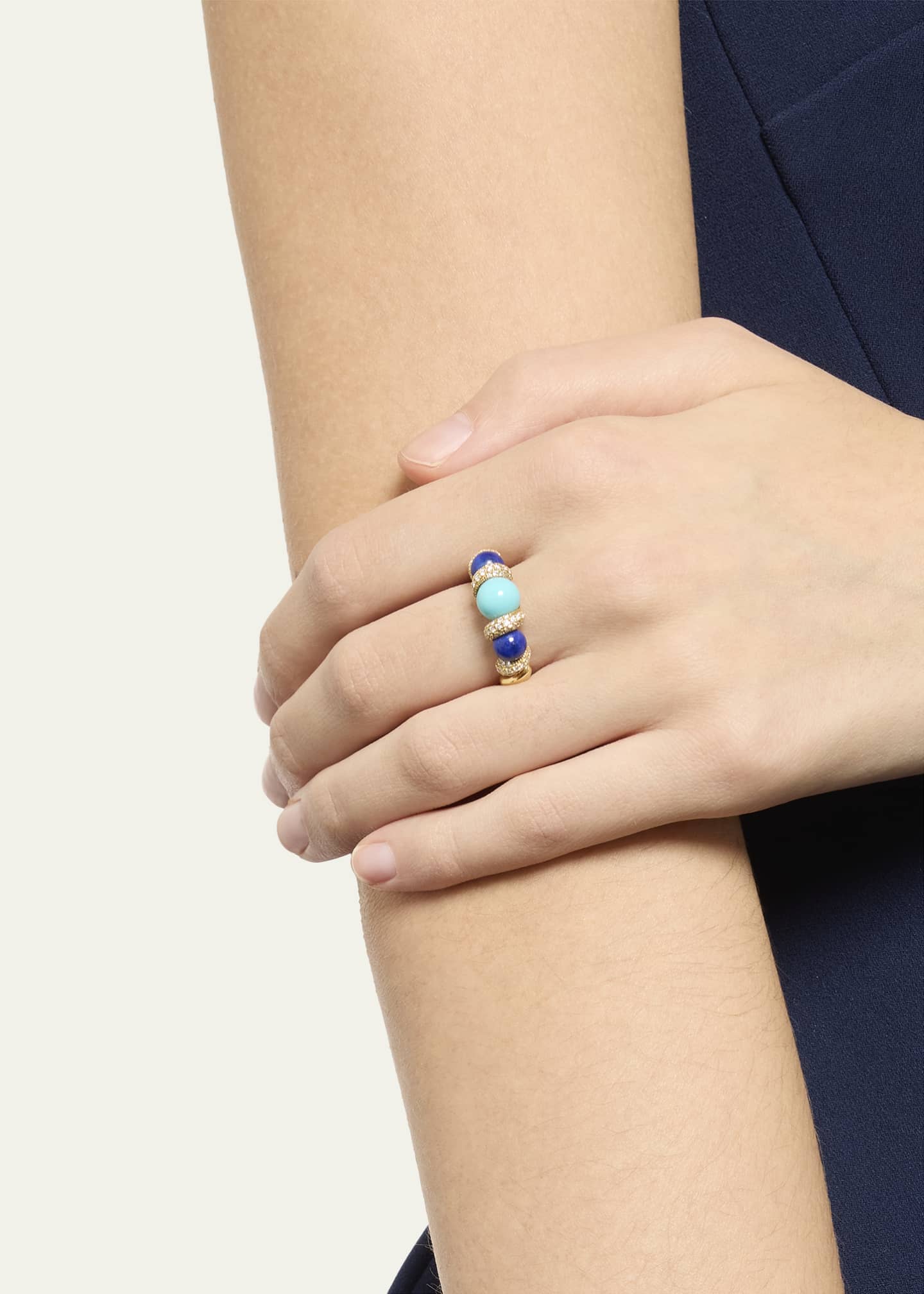 Boochier 18K Lapis, Turquoise and Diamond Gumball Slinkee Ring Image 2 of 4