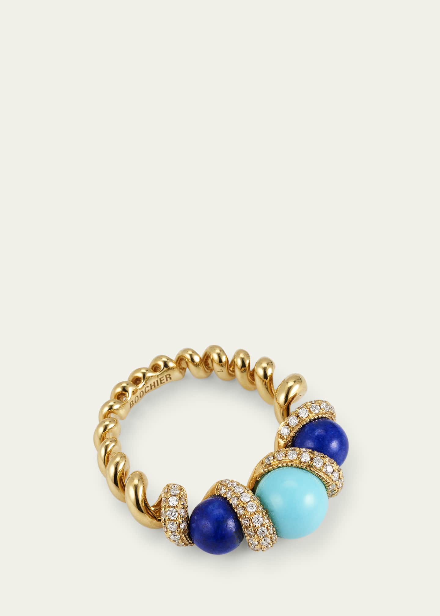 Boochier 18K Lapis, Turquoise and Diamond Gumball Slinkee Ring Image 3 of 4