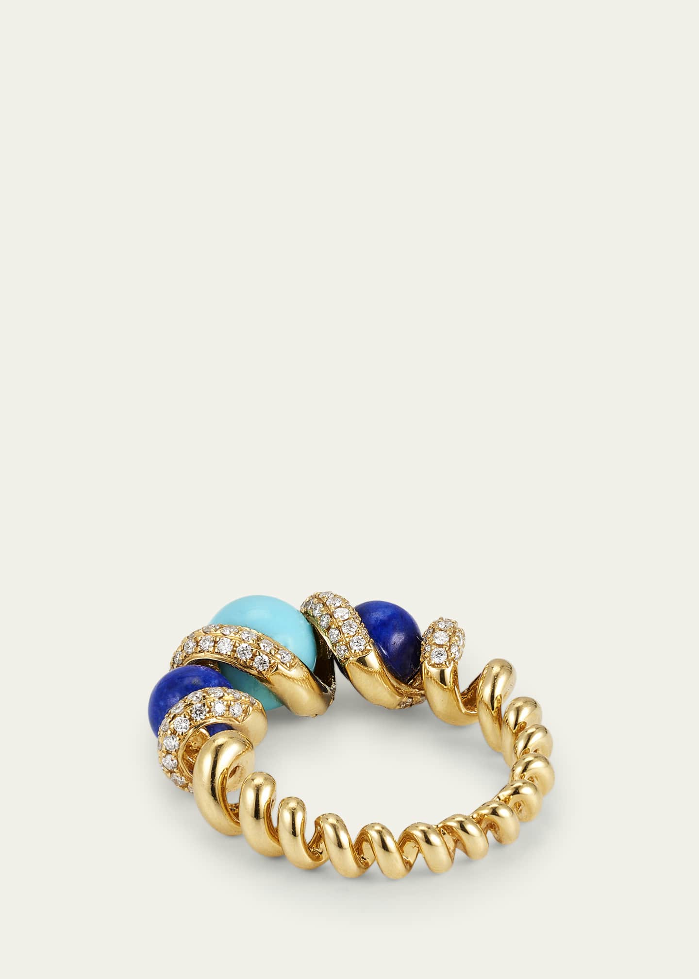 Boochier 18K Lapis, Turquoise and Diamond Gumball Slinkee Ring Image 4 of 4