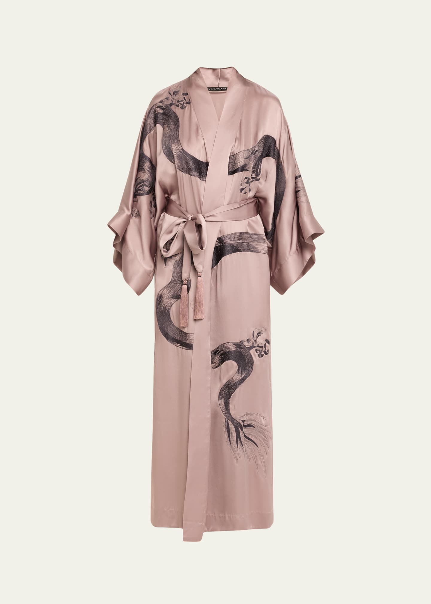 Josie Natori Dragon Embroidered Silk Kimono Robe Bergdorf Goodman