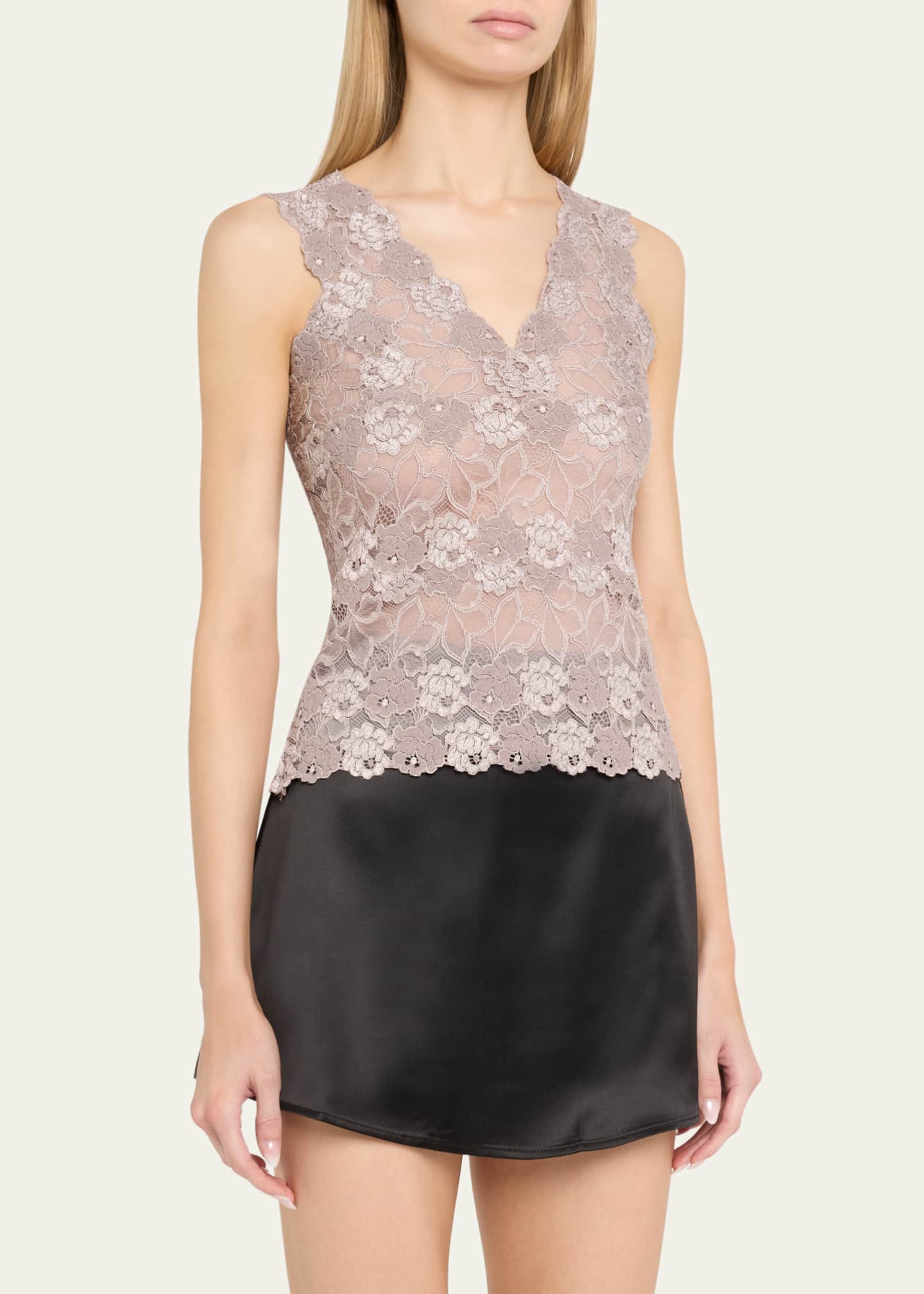 Josie Natori V-Neck Floral Lace Tank Image 4 of 5