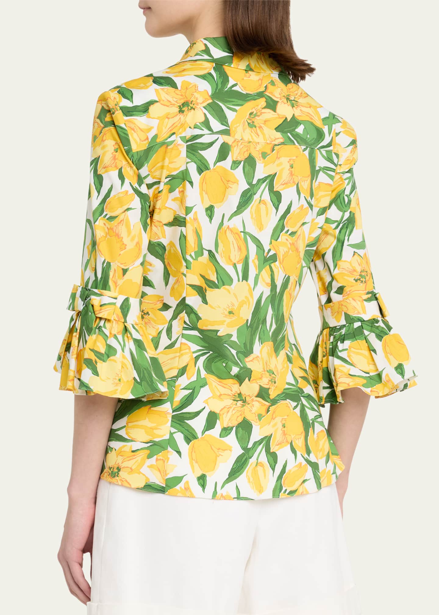 Floral Button Up Flounce Sleeve Shirt