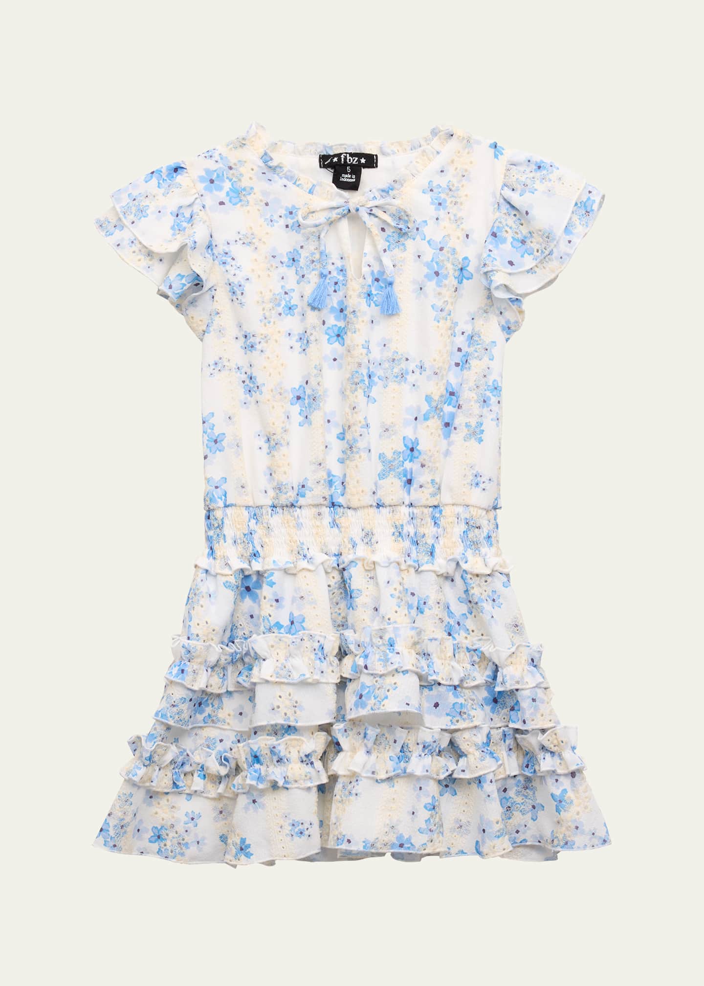 Flowers by Zoe Girl's Floral Tiered Short-Sleeve Dress, Size 4-6 Image 1 of 3