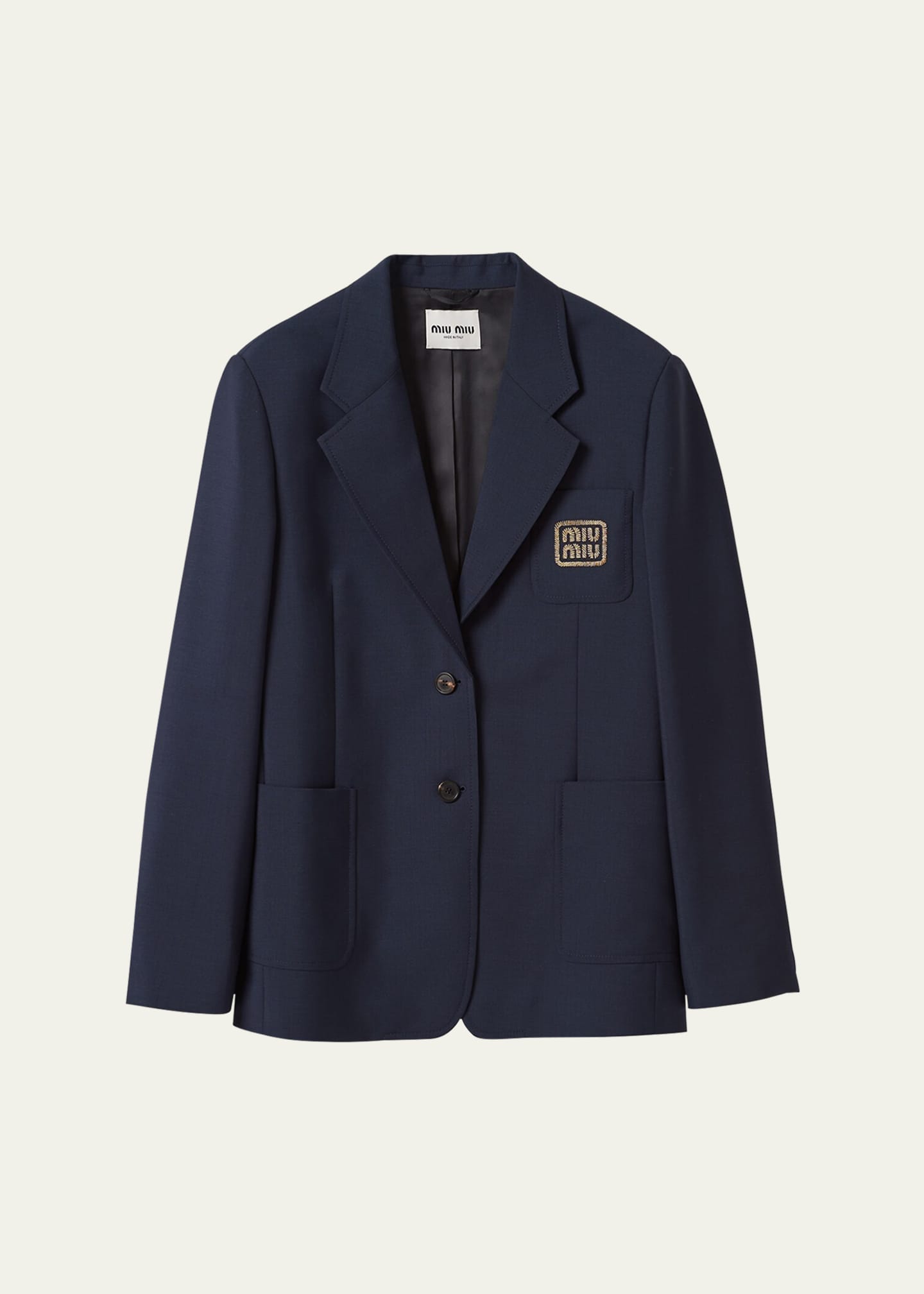 Miu Miu Logo-Embroidered Mohair Blazer - Bergdorf Goodman Miu Miu Logo-Embroidered Mohair Blazer - Bergdorf Goodman
