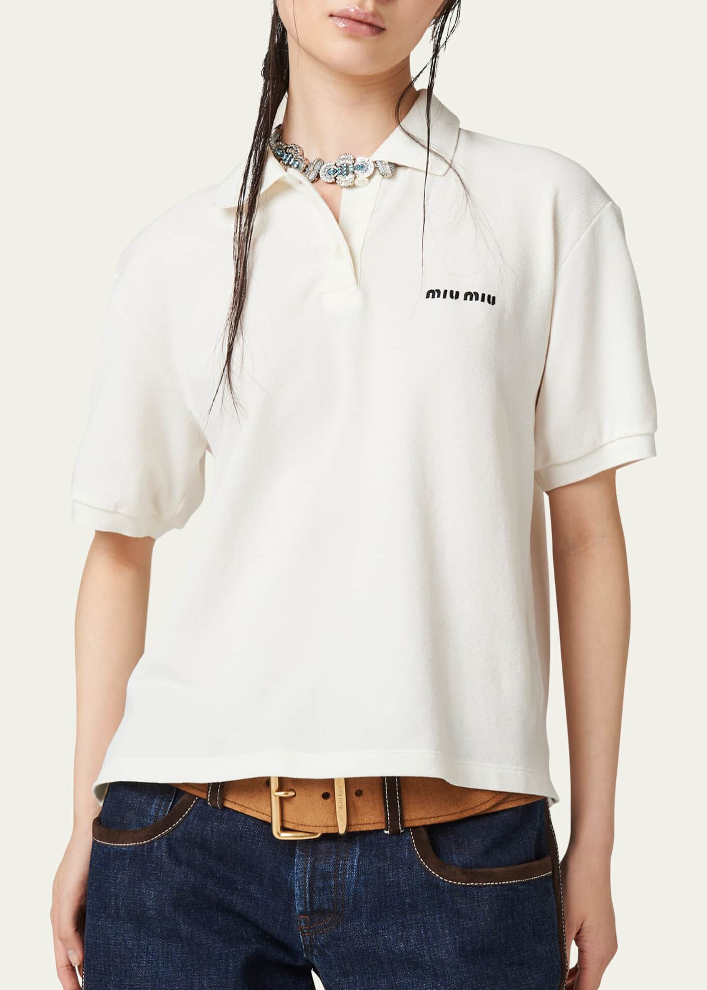 トップス MIU MIU 22SS Garment Dye Polo Shirt MIU MIU 22SS Garment Dye Polo Shirt