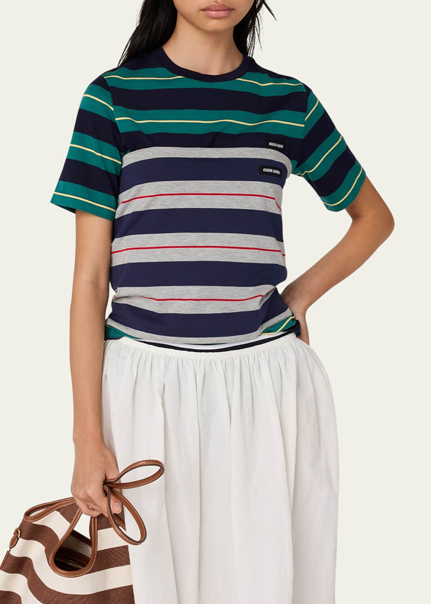 Miu Miu Stripe Jersey Tee - Bergdorf Goodman