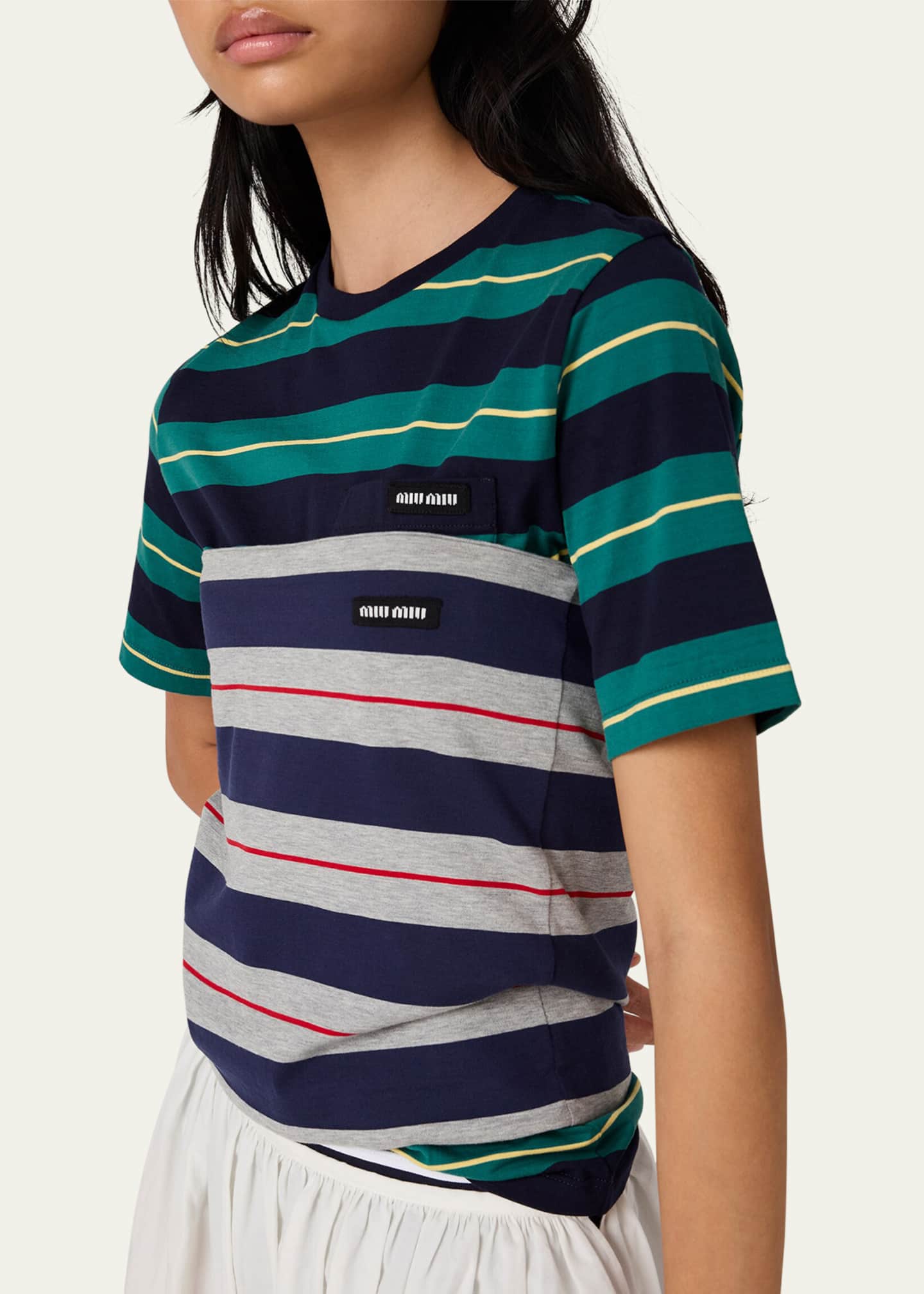 Miu Miu Stripe Jersey Tee - Bergdorf Goodman
