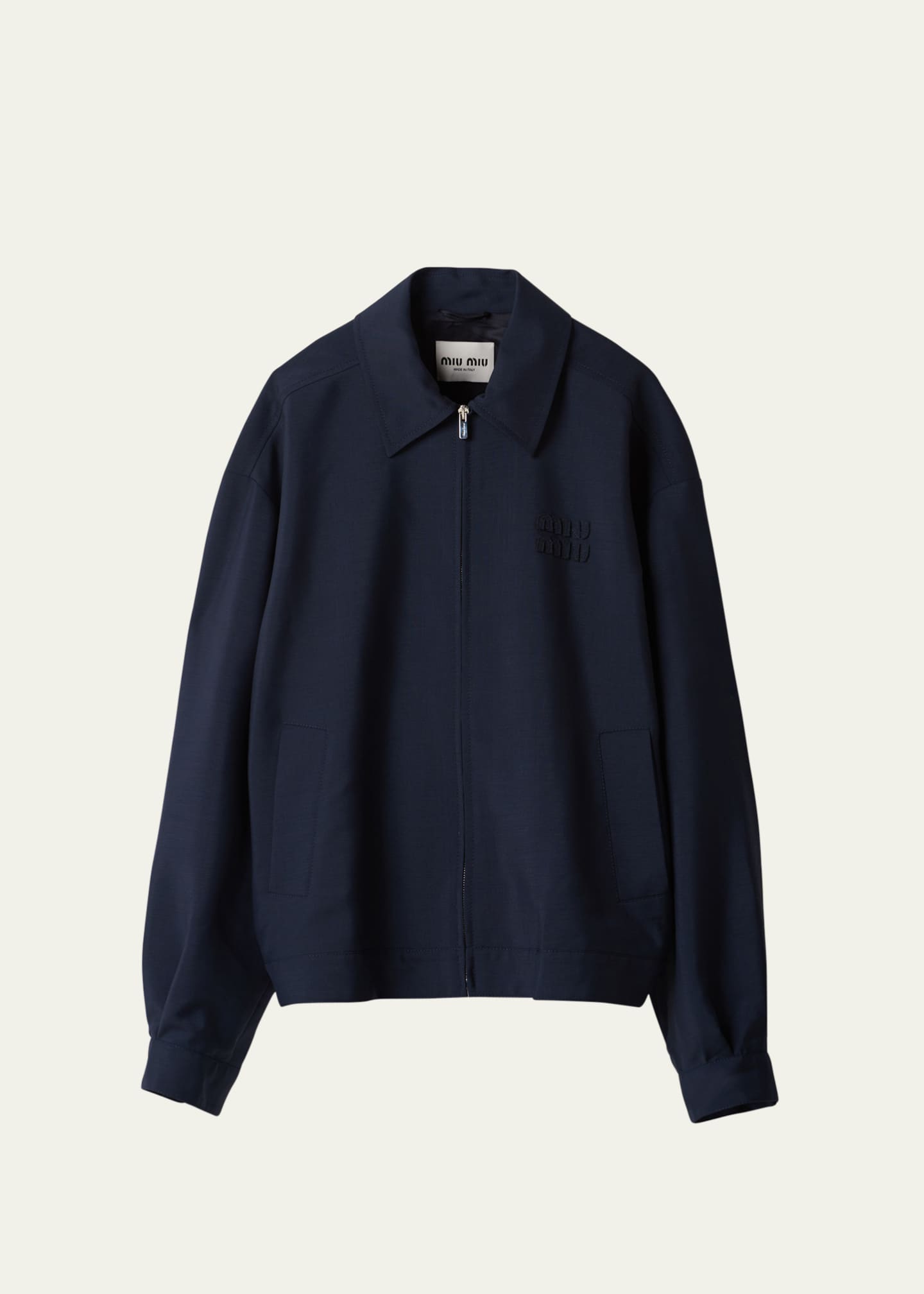 Miu Miu Logo-Embroidered Zip Up Wool Bomber Jacket