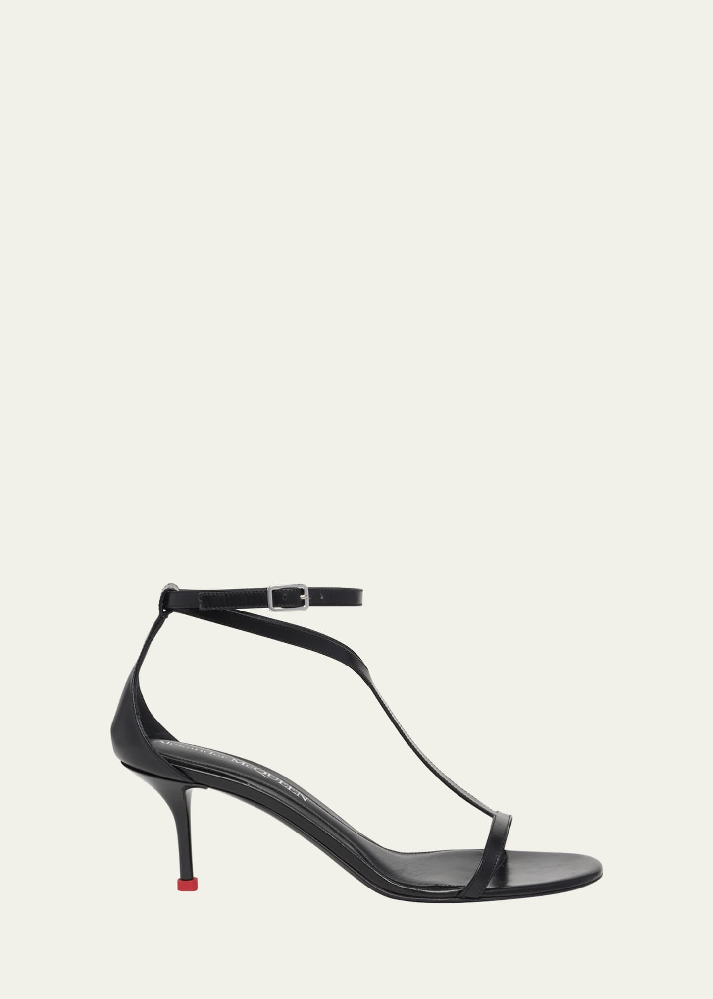 McQueen Leather T-Strap Stiletto Sandals Image 1 of 5