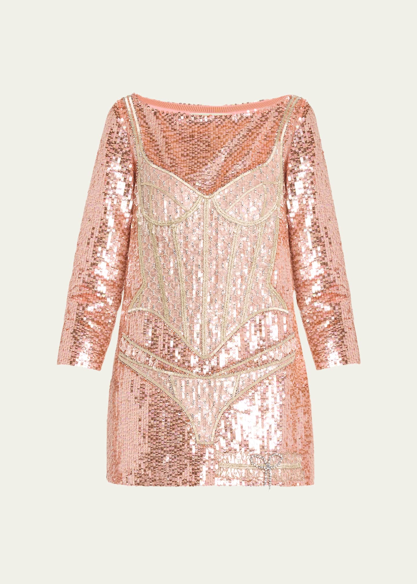 Wiederhoeft Sequined Beaded Crystal Lingerie Mini Dress Image 1 of 5