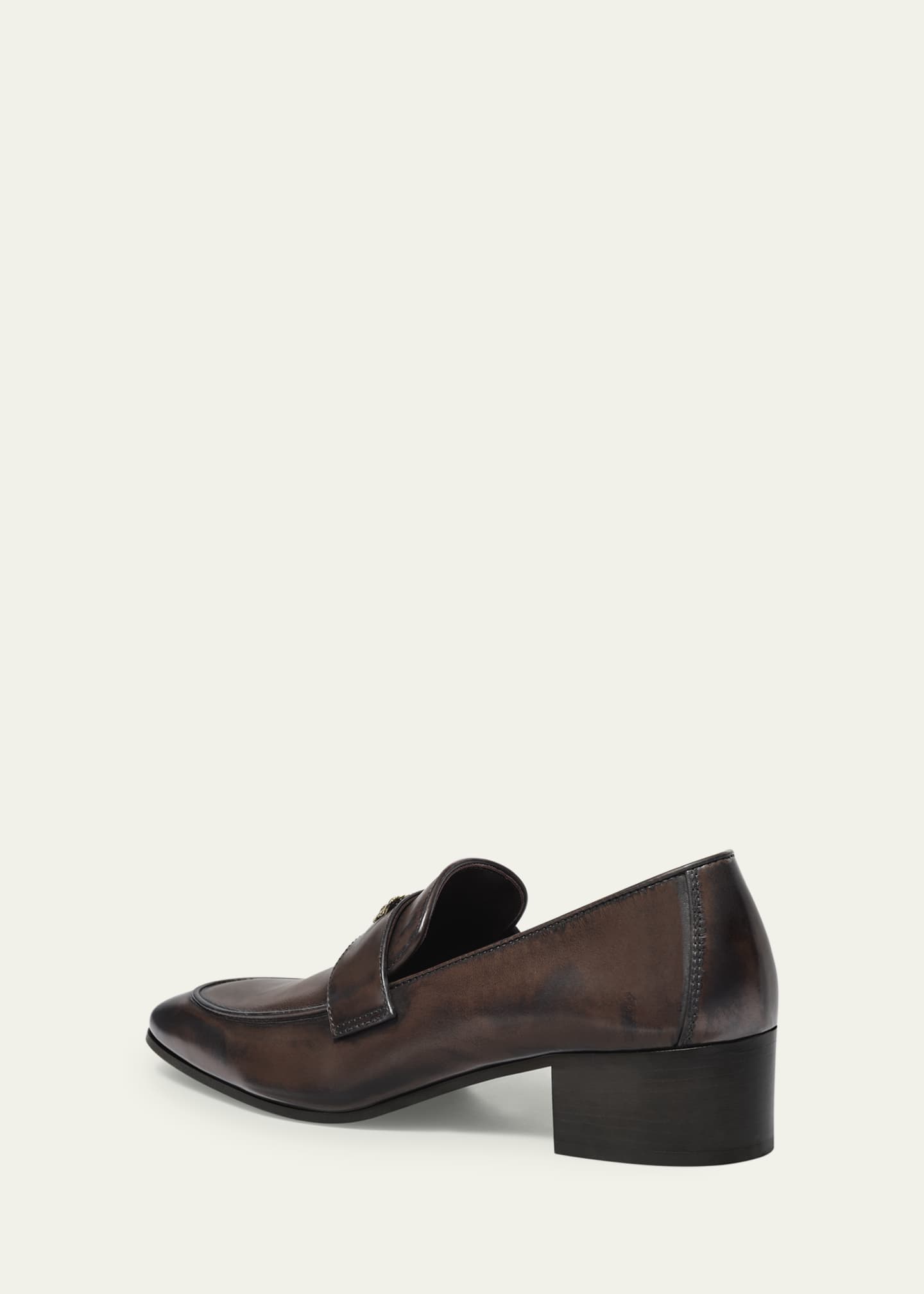 Bougeotte Brushed Leather Medallion Heeled Loafers Image 2 of 3