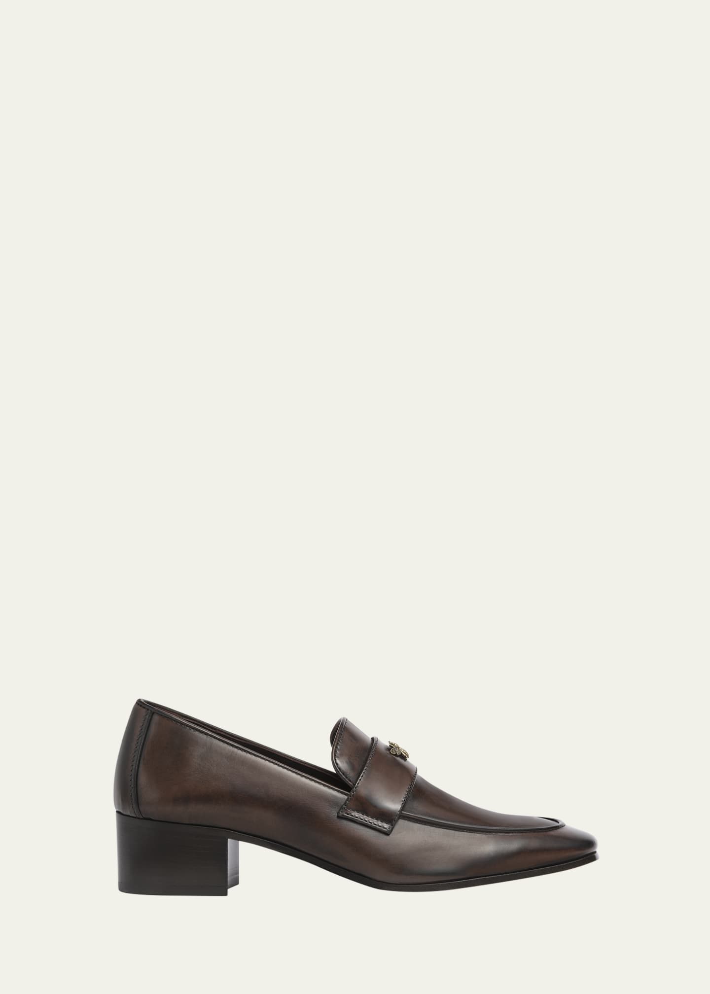 Bougeotte Brushed Leather Medallion Heeled Loafers Image 1 of 3