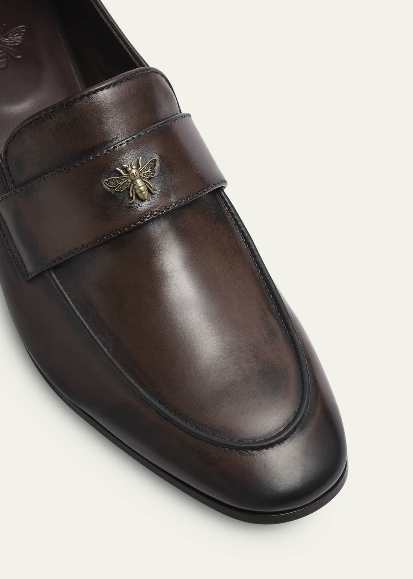 Bougeotte Brushed Leather Medallion Heeled Loafers Image 3 of 3