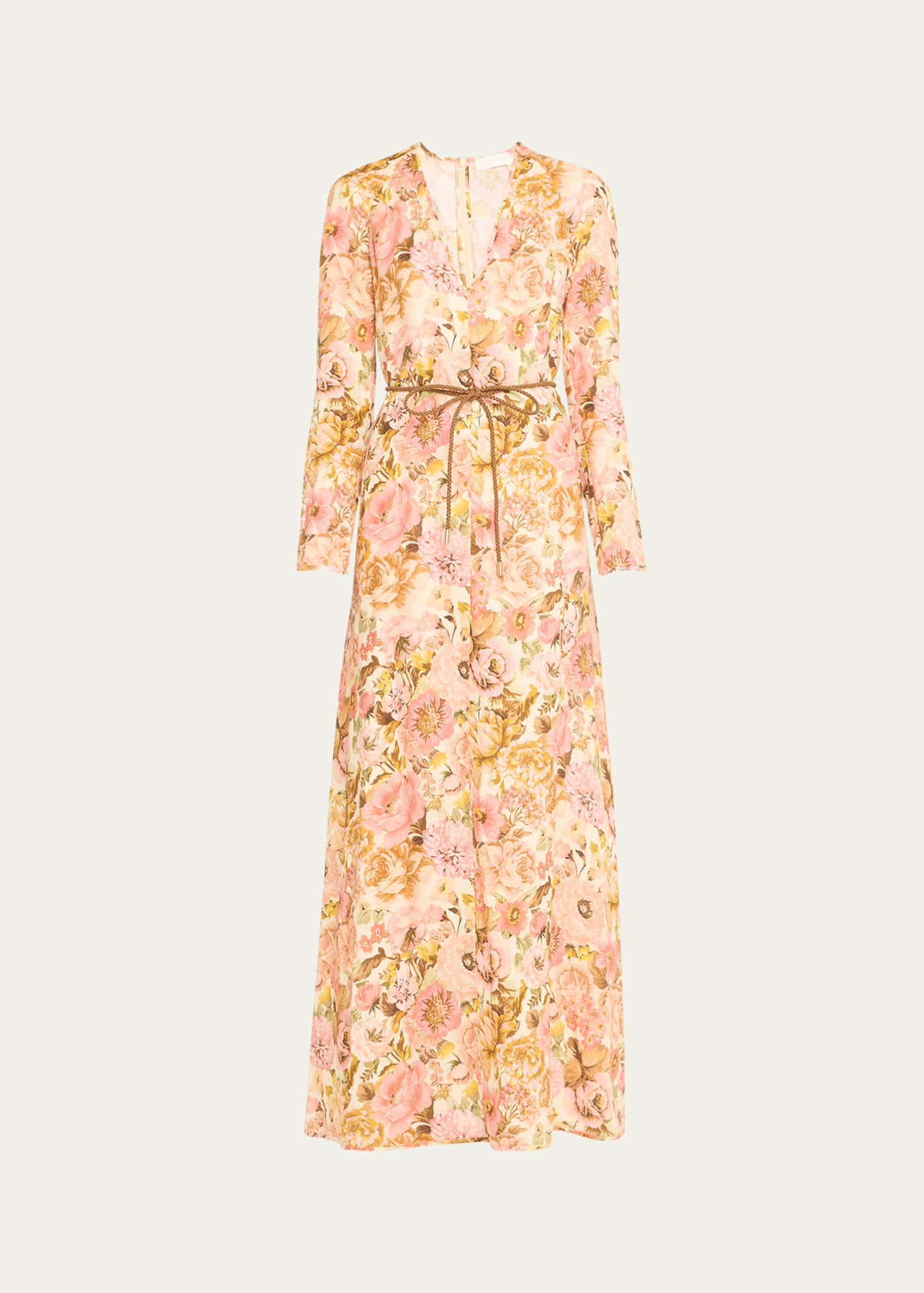 Zimmermann Golden Plunge Maxi Dress Pink Rose