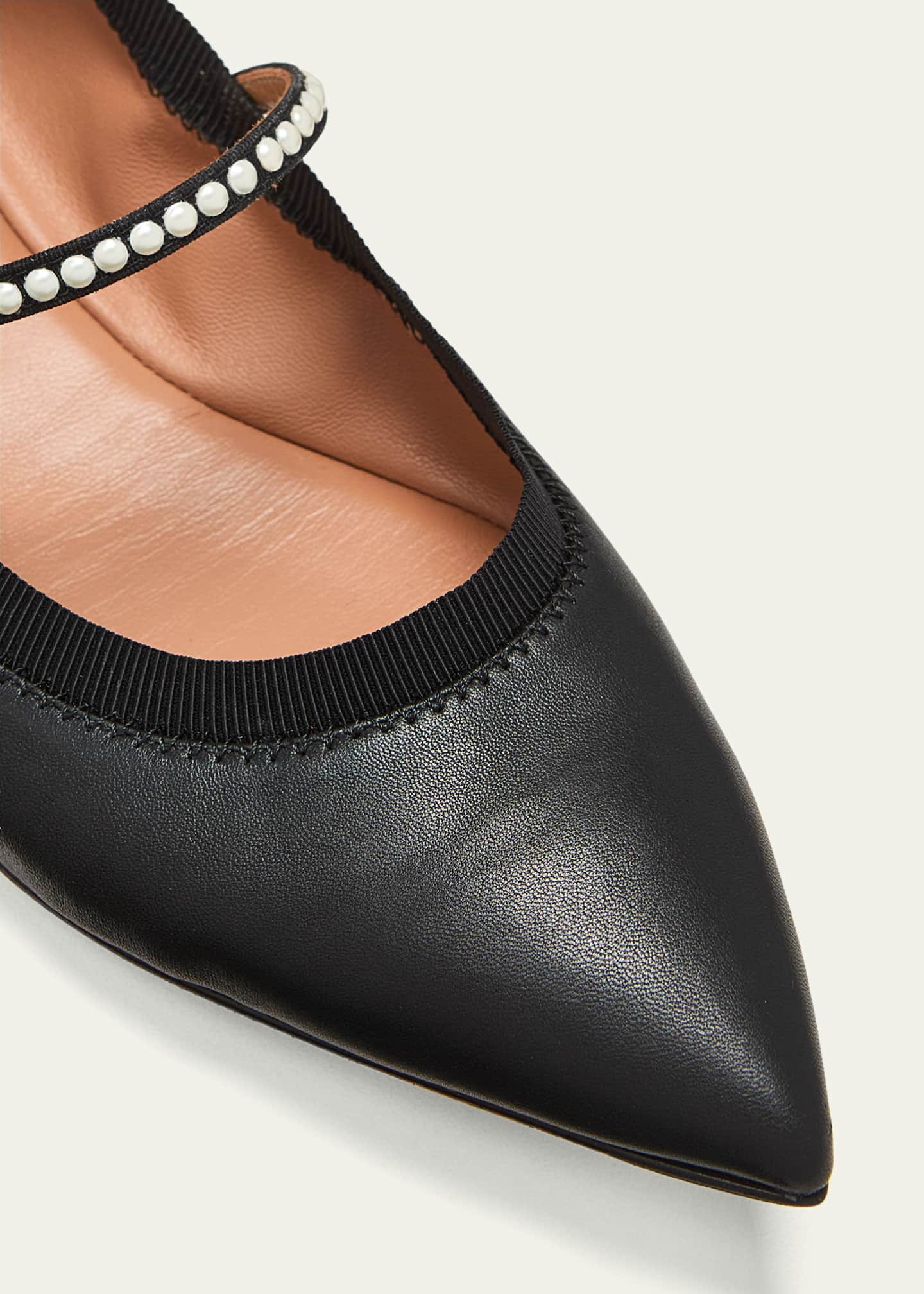 Aquazzura Romy Leather Pearly Mary Jane Ballerina Flats Bergdorf Goodman