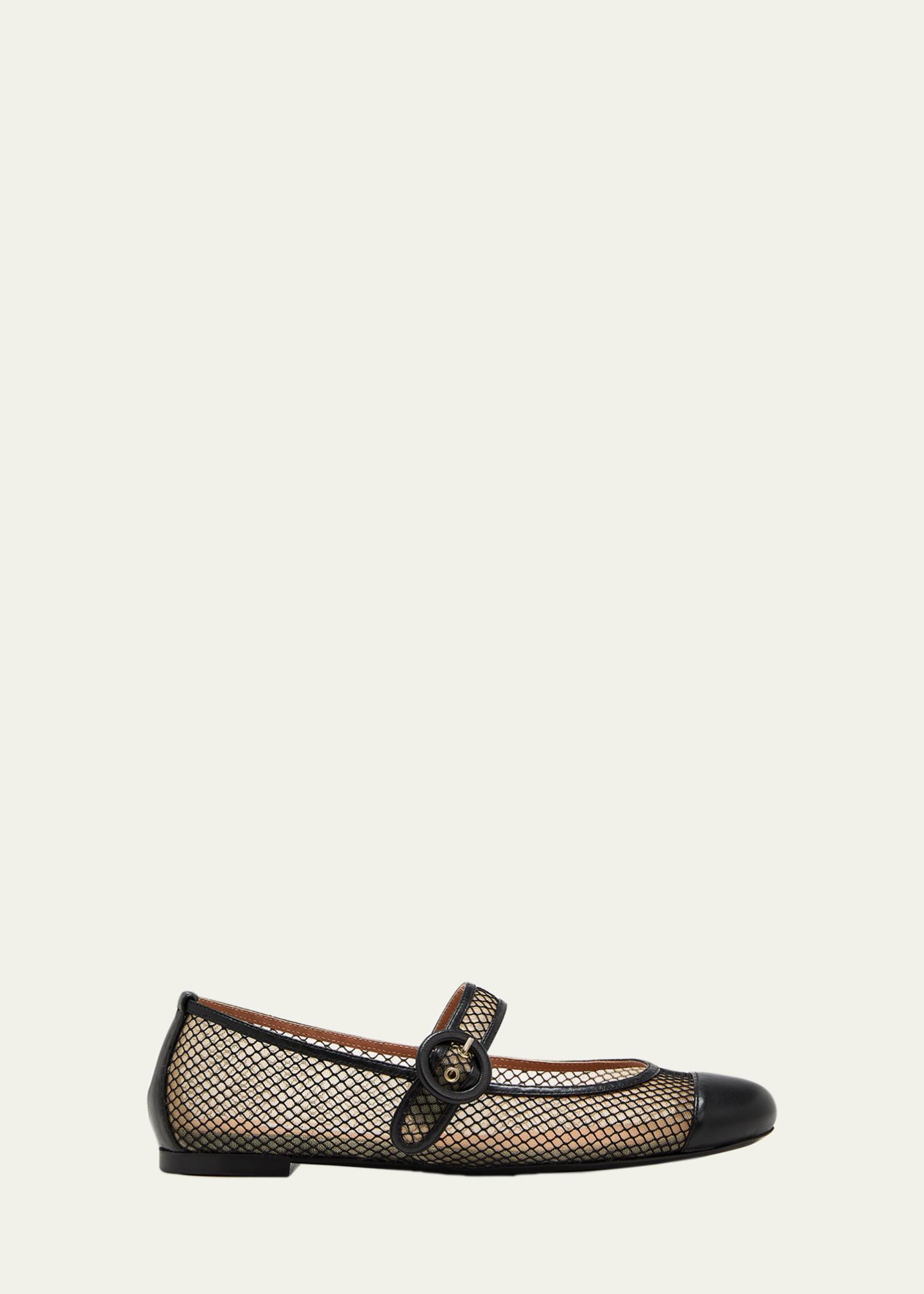 Aquazzura Solstice Net Mesh Mary Jane Ballerina Flats - Bergdorf 
