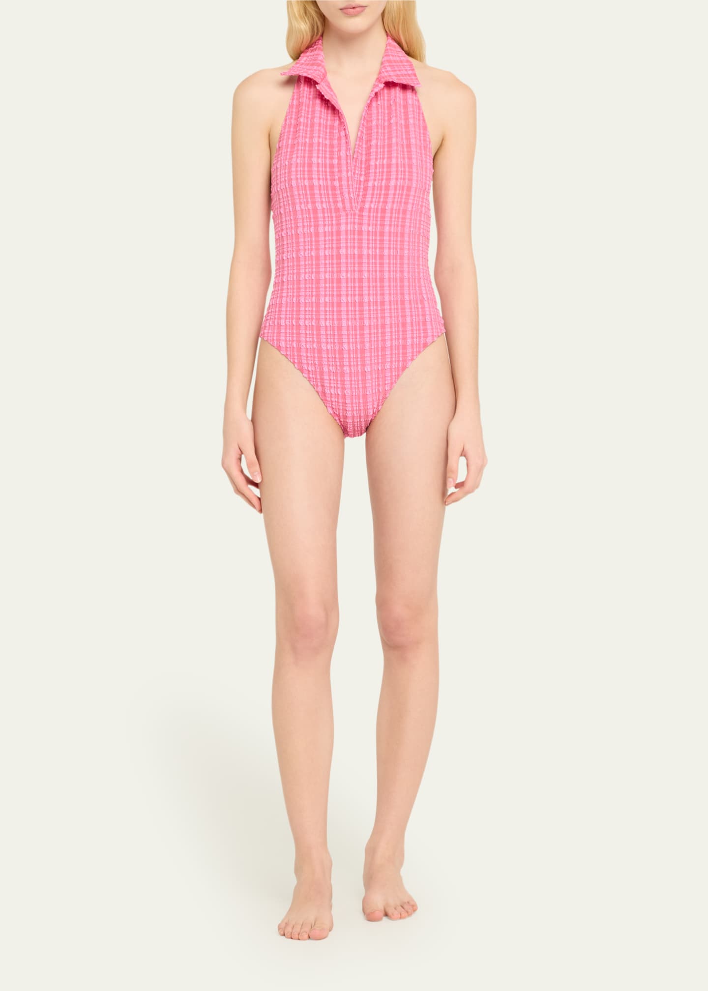 Lisa Marie Fernandez Striped Seersucker Polo One-Piece Swimsuit Image 2 of 4