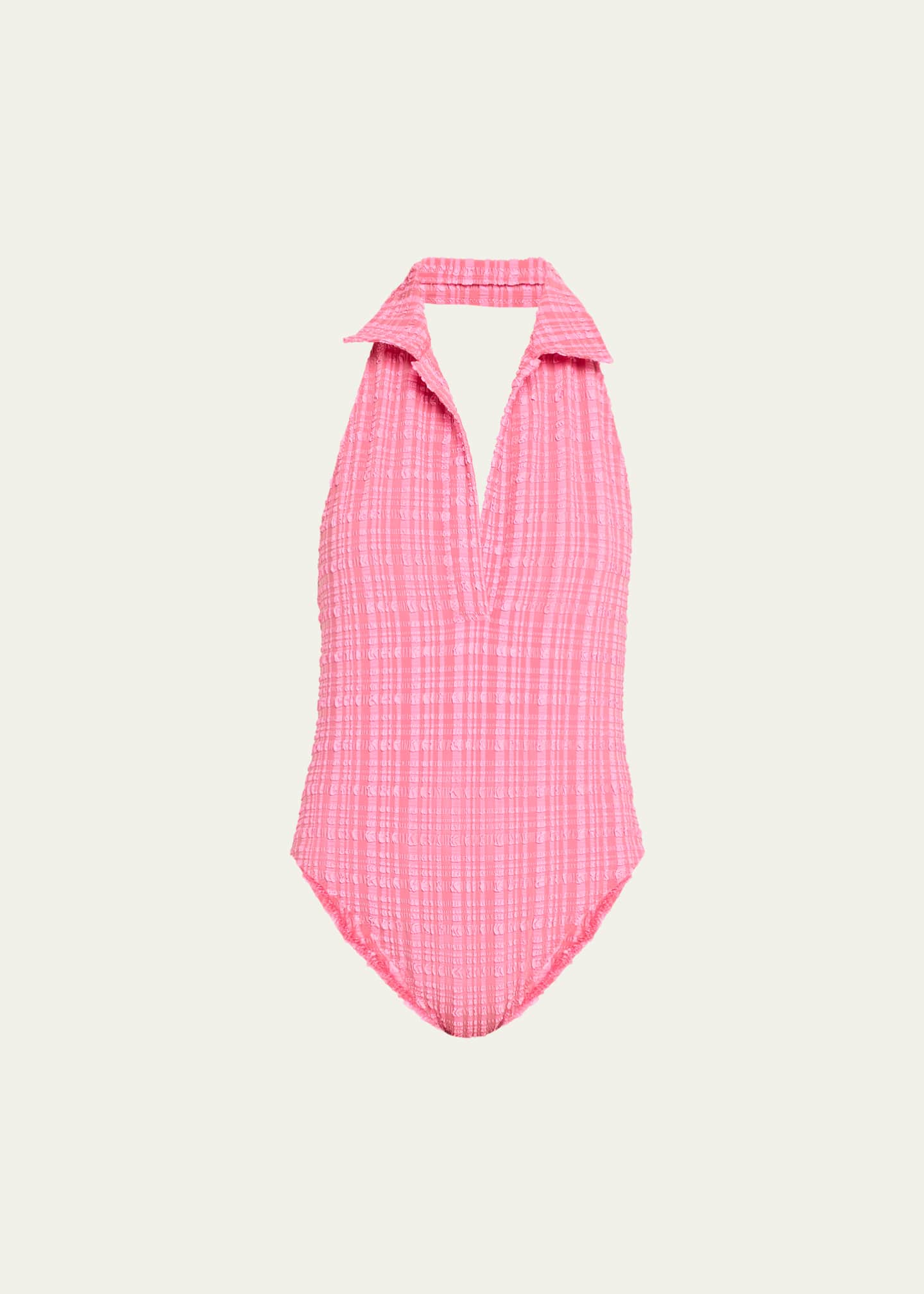 Lisa Marie Fernandez Striped Seersucker Polo One-Piece Swimsuit Image 1 of 4