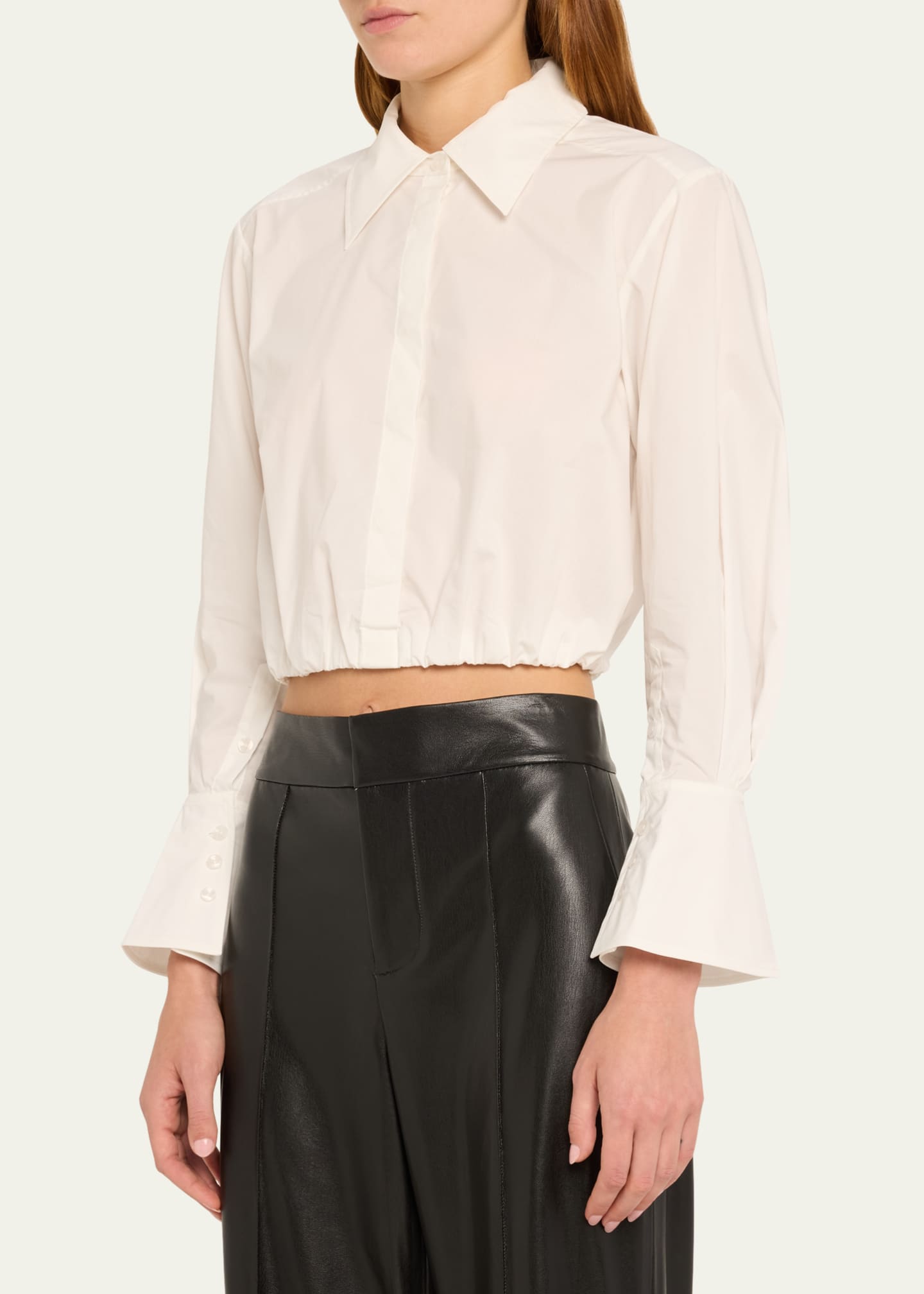 SIMKHAI Blythe Cotton Poplin Button-Front Crop Shirt Image 4 of 5
