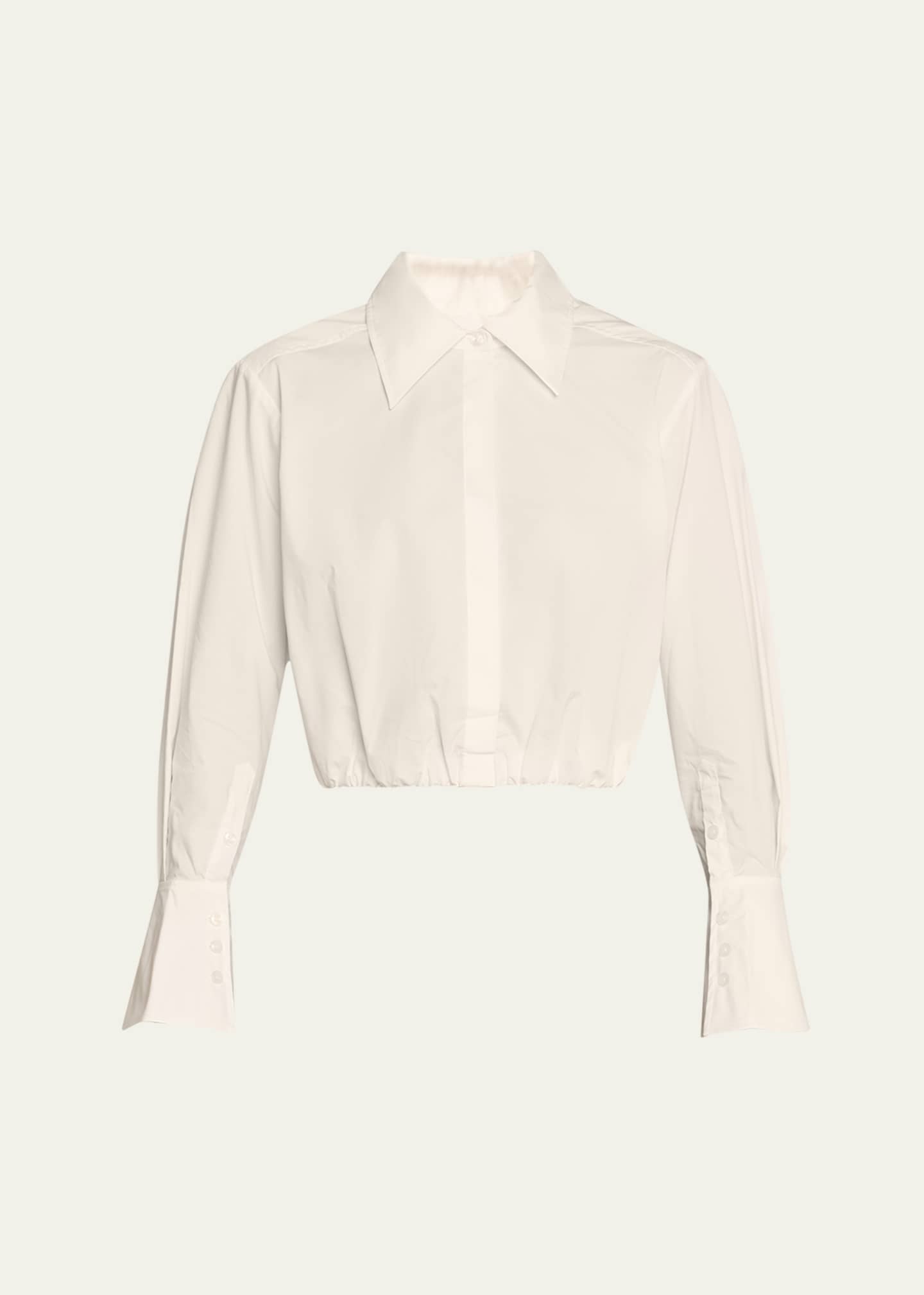 SIMKHAI Blythe Cotton Poplin Button-Front Crop Shirt Image 1 of 5