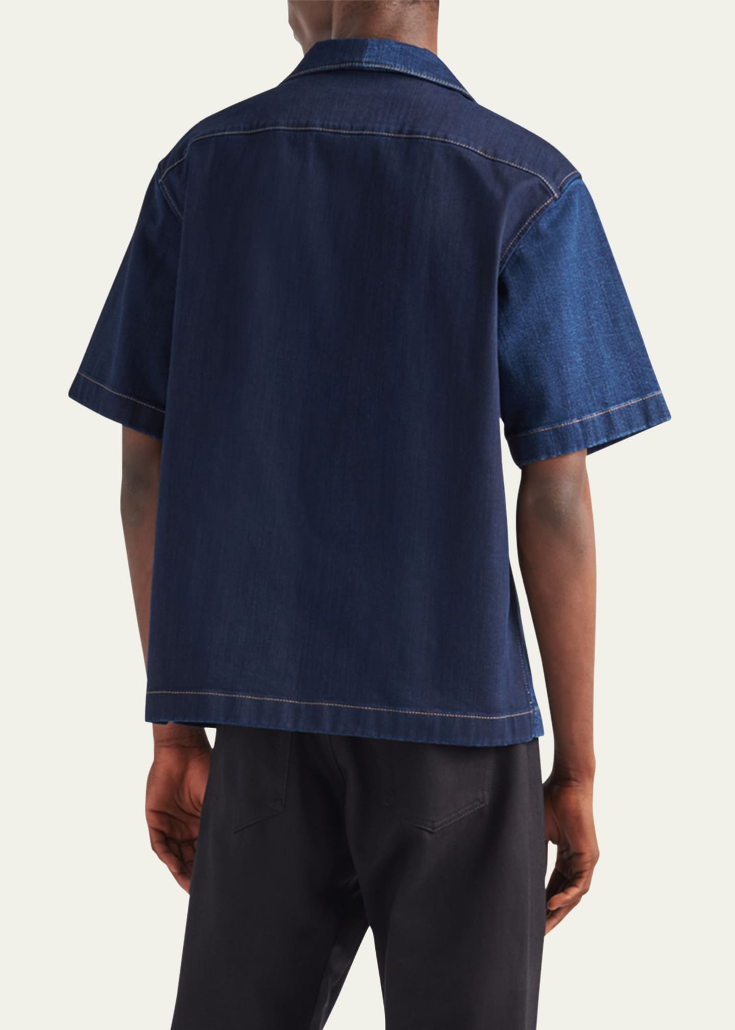 Prada Men's Denim Double Match Camp Shirt Image 3 of 4