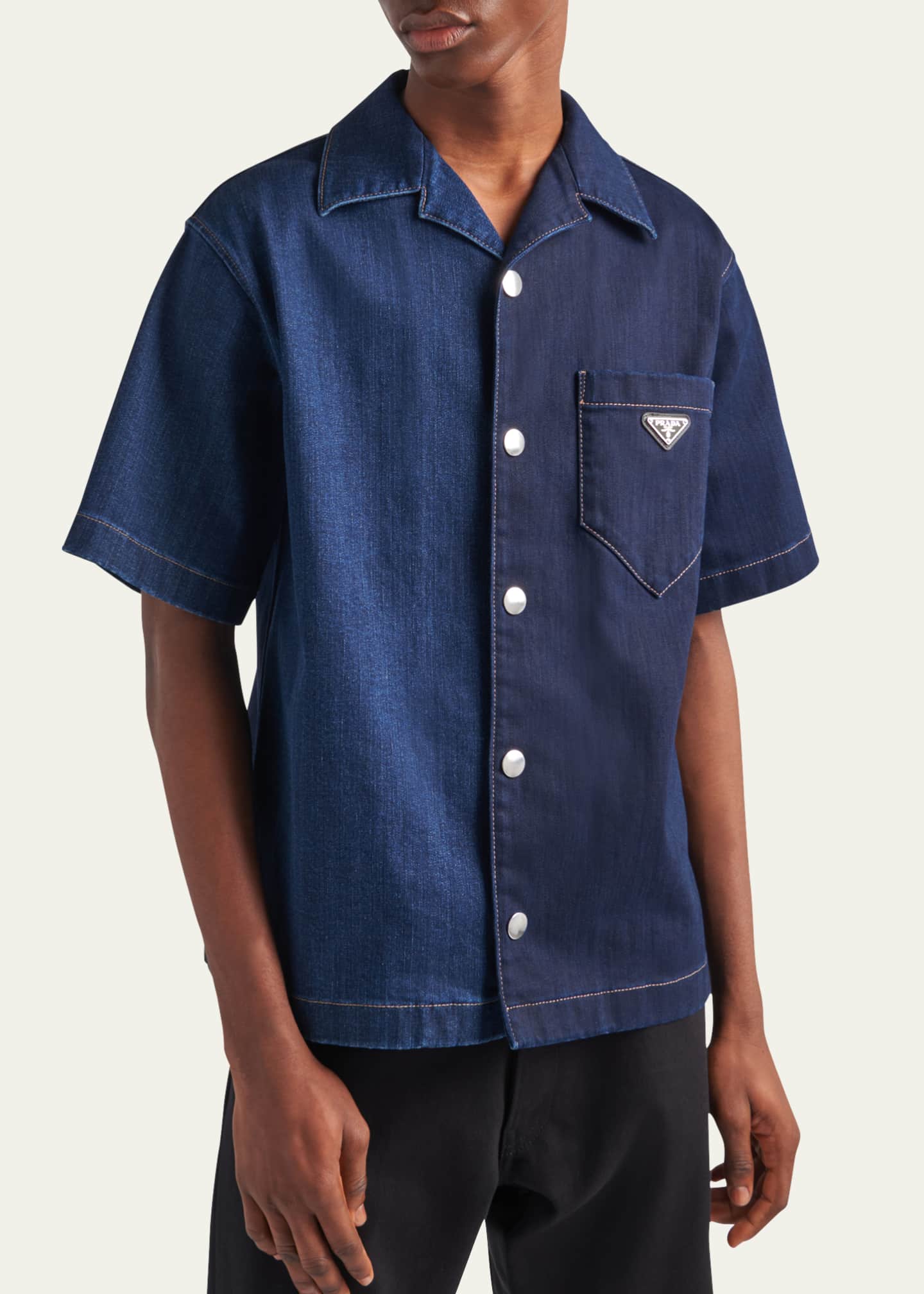 Prada Men's Denim Double Match Camp Shirt Image 4 of 4