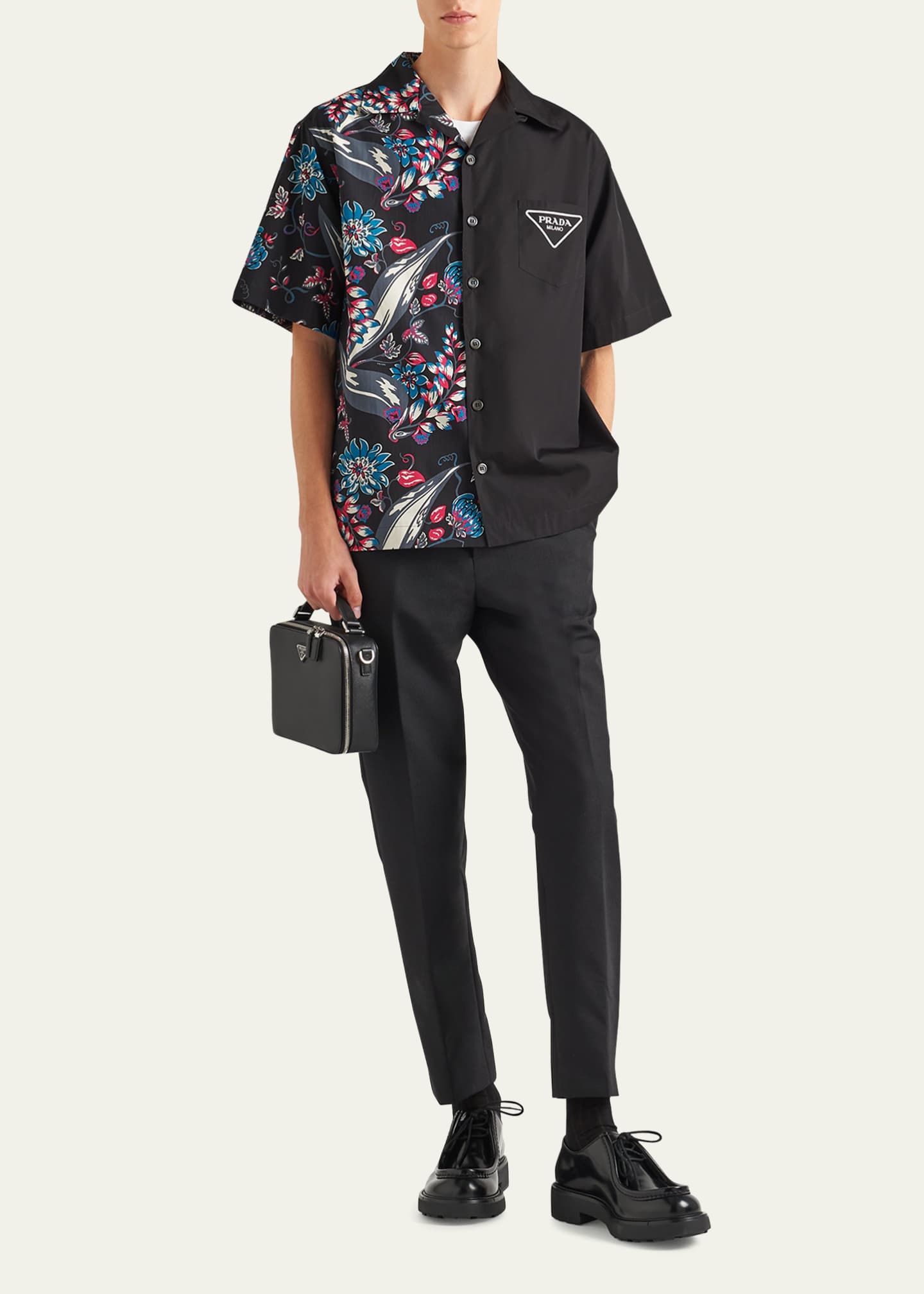 Prada Men's Poplin Ramage Double Match Shirt - Bergdorf Goodman