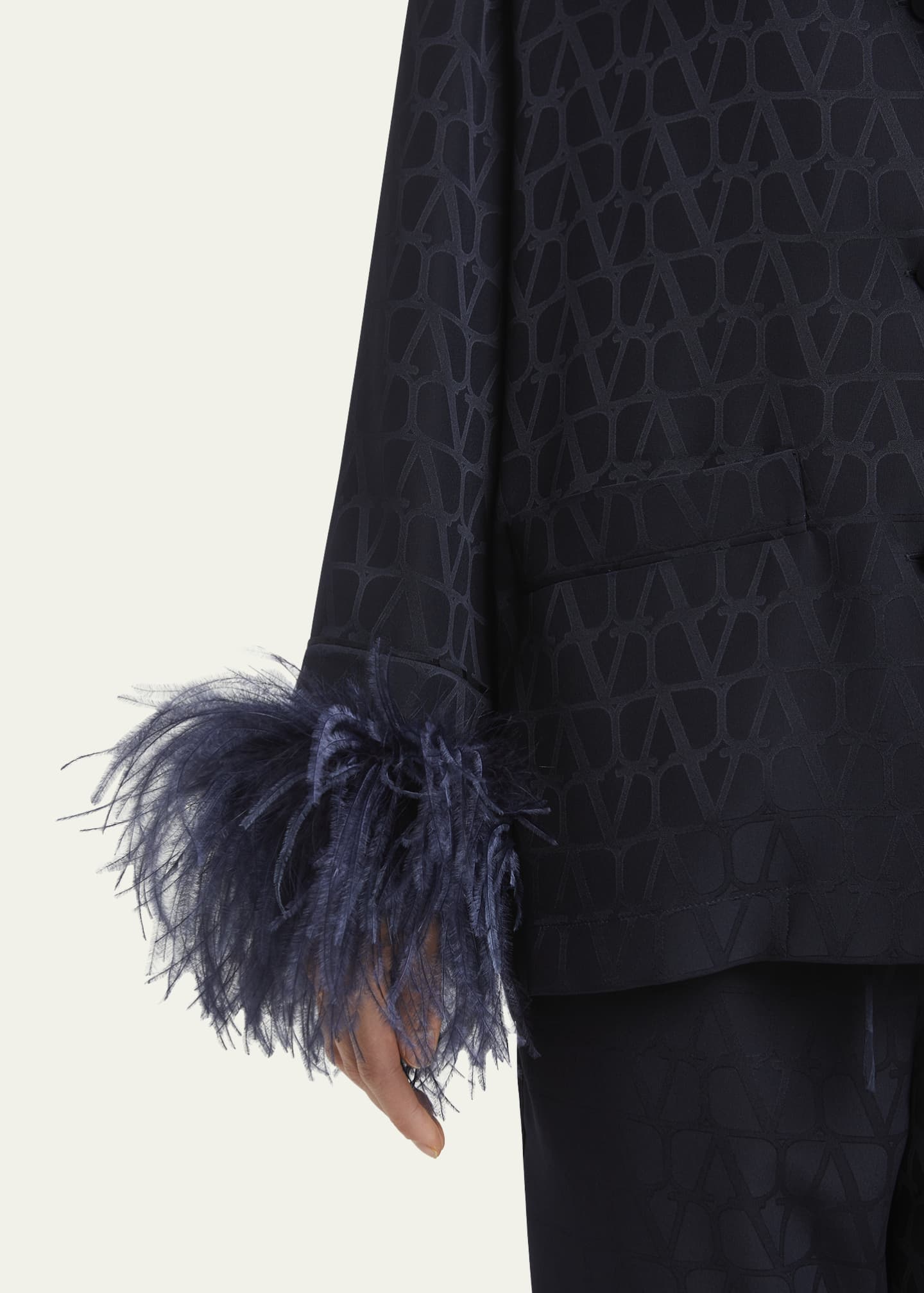 Valentino Garavani Feather Cuff Iconograph Silk Pajama Top Image 5 of 5
