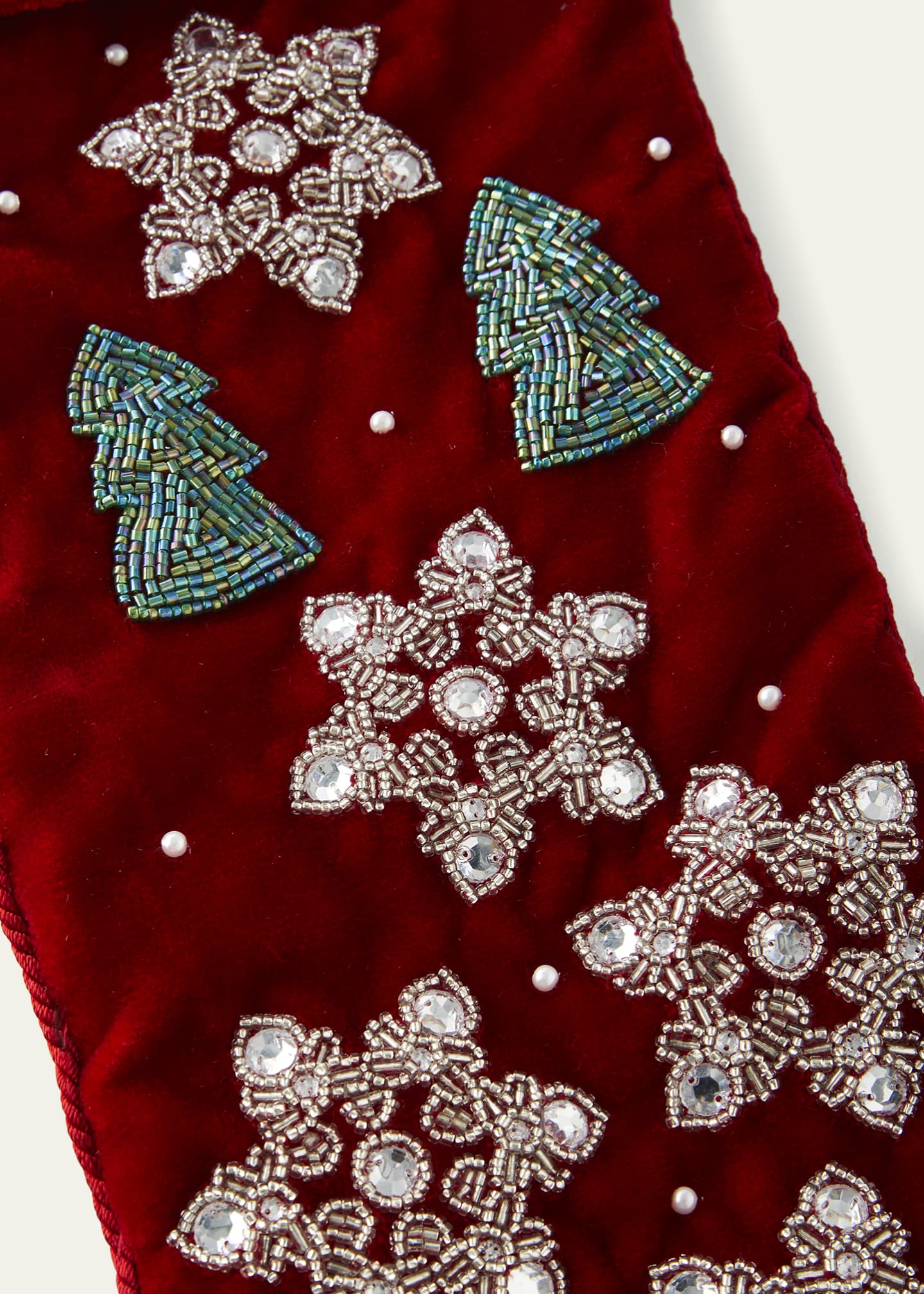 Sudha Pennathur Snowflakes and Trees HandBeaded Christmas Stocking Bergdorf Goodman