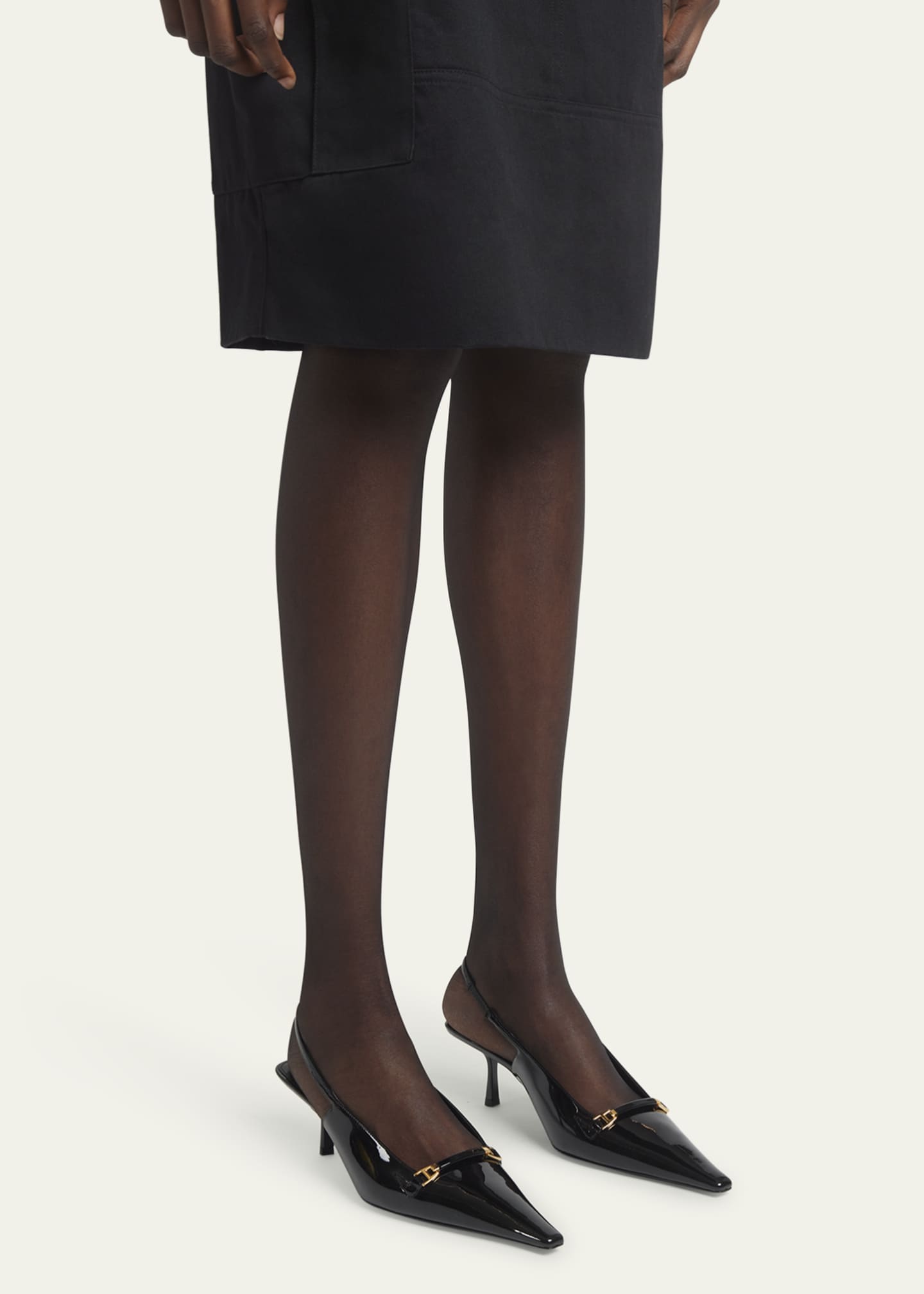 Saint Laurent Hermione Leather Kitten Slingback Pumps Image 2 of 5