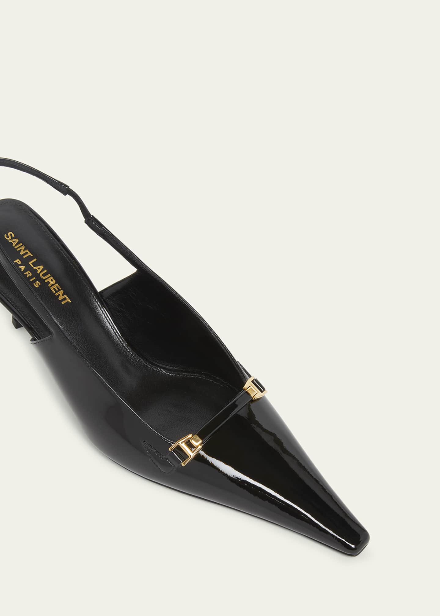 Saint Laurent Hermione Leather Kitten Slingback Pumps Image 5 of 5