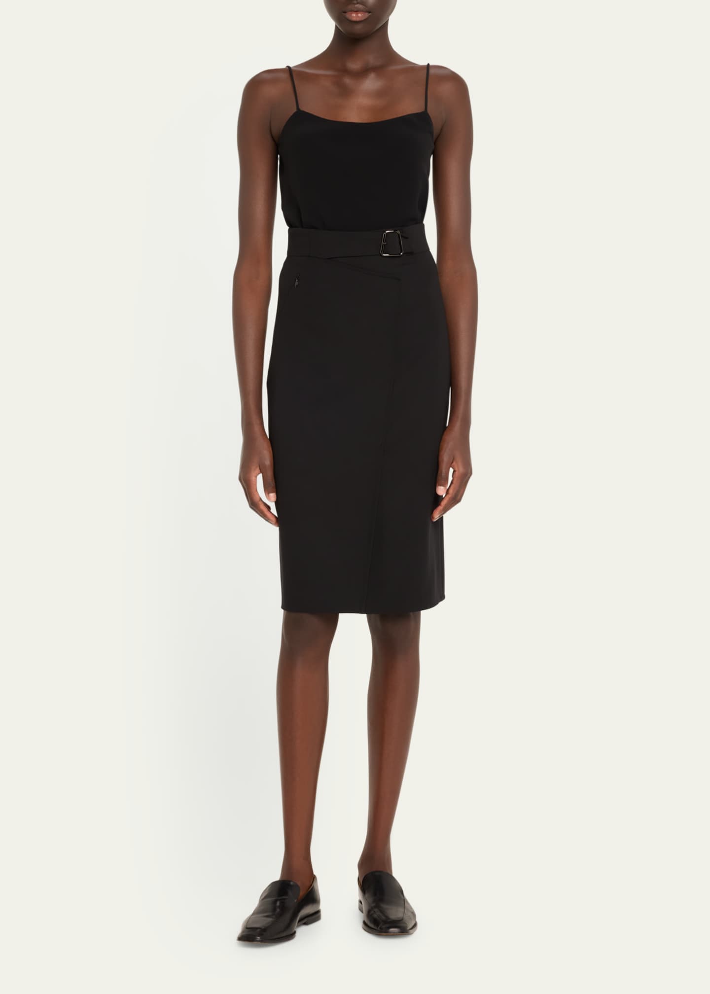 Akris Trapezoid Buckle Wrapped Wool Pencil Skirt Image 2 of 5