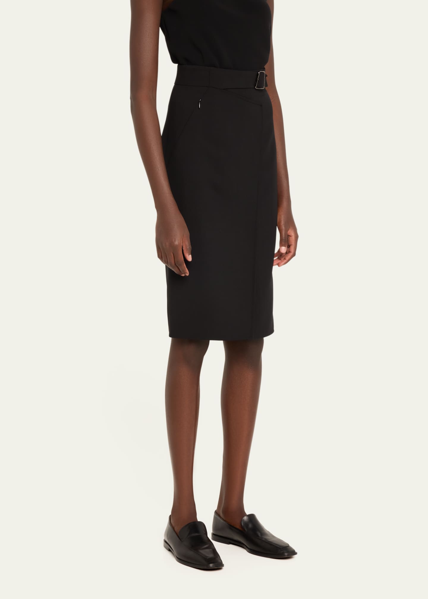 Akris Trapezoid Buckle Wrapped Wool Pencil Skirt Image 4 of 5