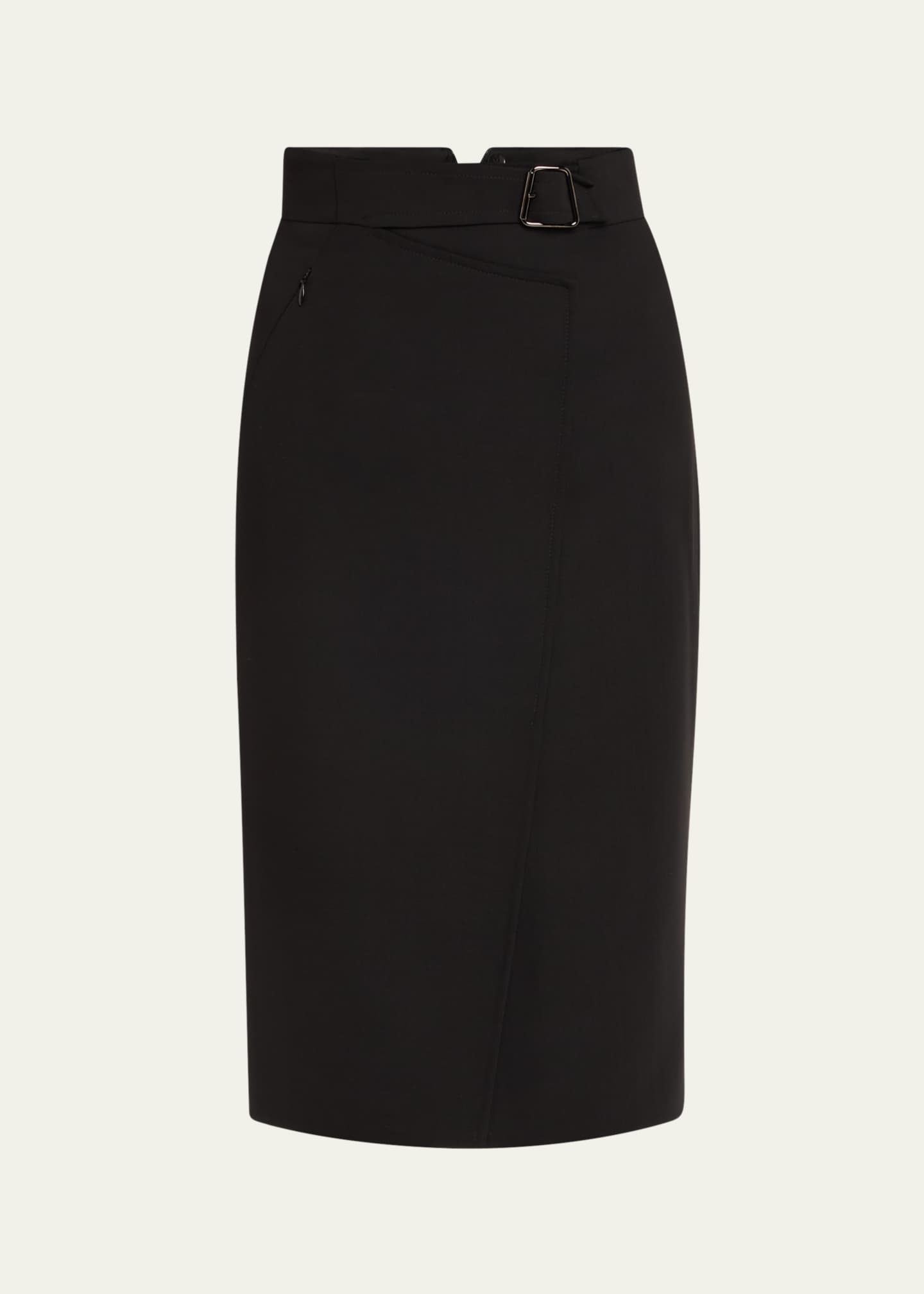 Akris Trapezoid Buckle Wrapped Wool Pencil Skirt Image 1 of 5