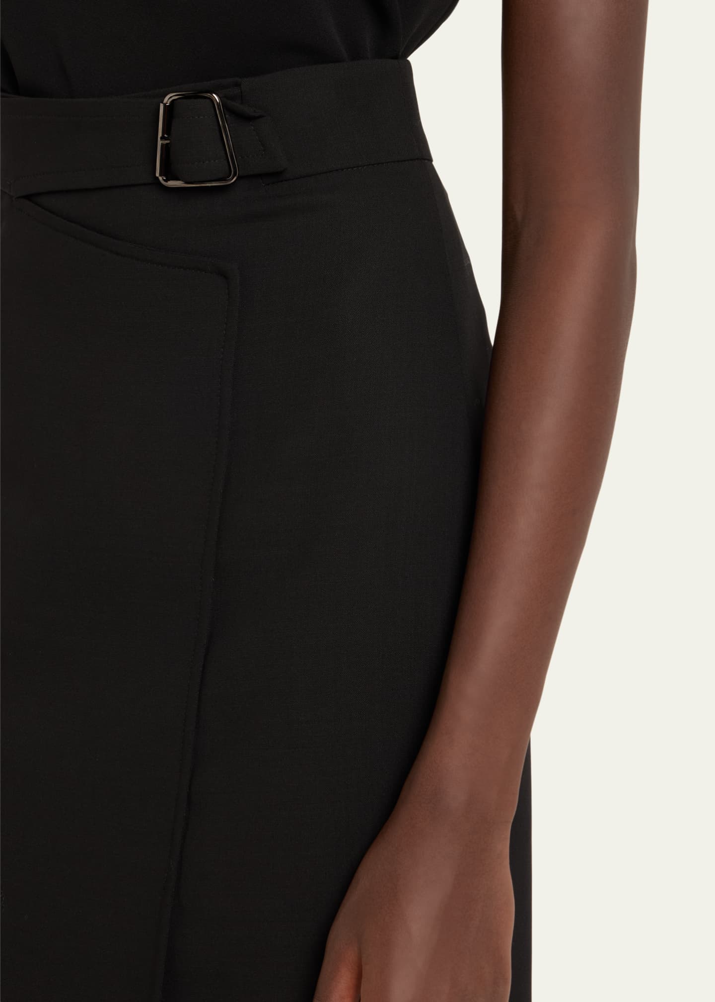 Akris Trapezoid Buckle Wrapped Wool Pencil Skirt Image 5 of 5