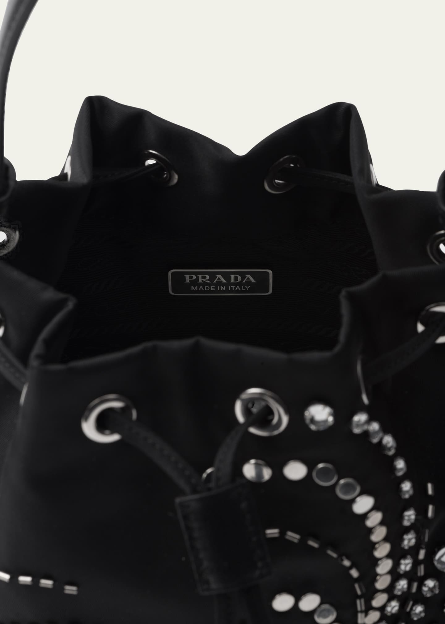 Prada Embellished Drawstring Nylon Bucket Bag Image 4 of 5